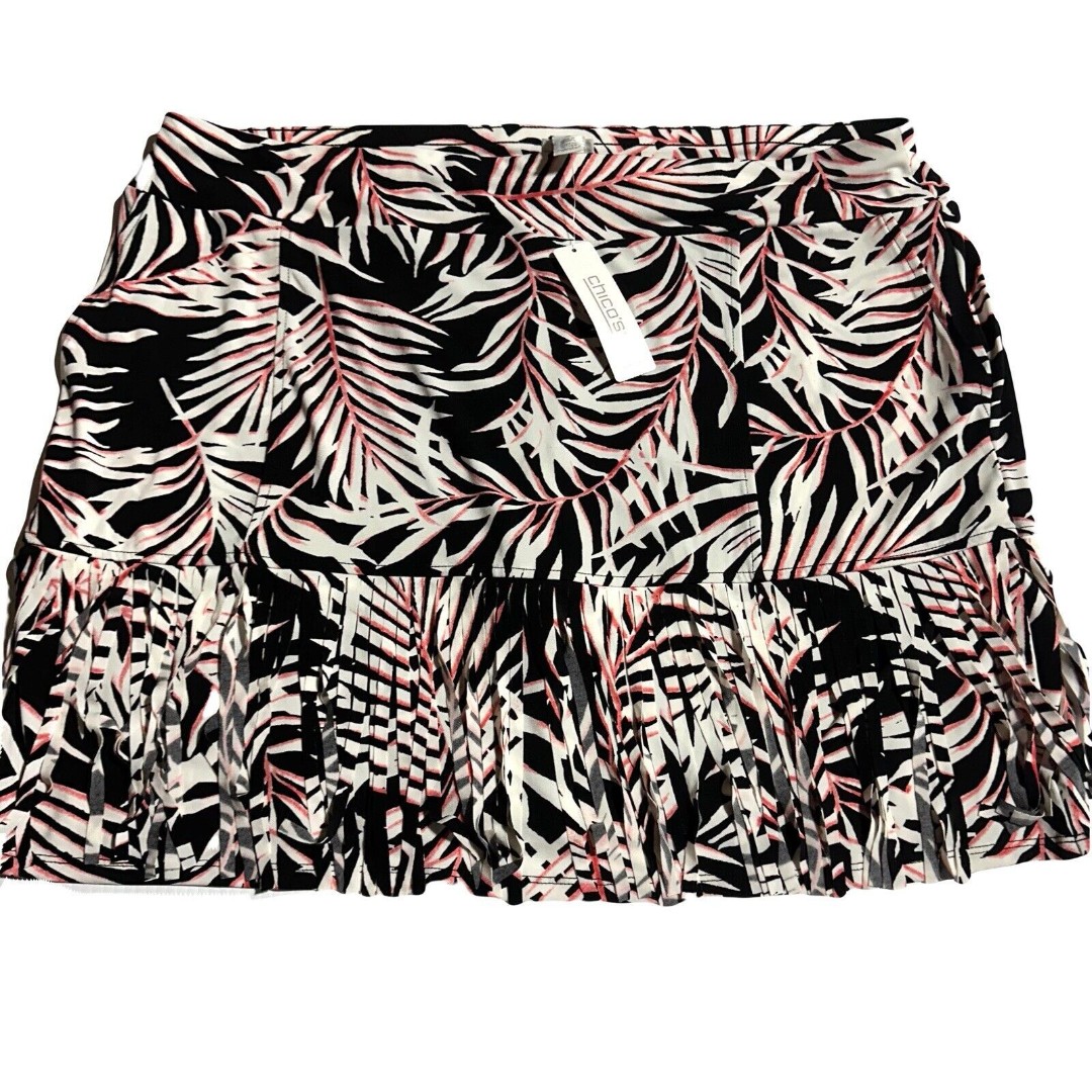 Weekends By Chicos Women’s 3 16 XL Tropical Print Fringe Skort Golf NWT