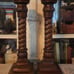 Tall Chocolate Colored Twist Pillar Candleholders