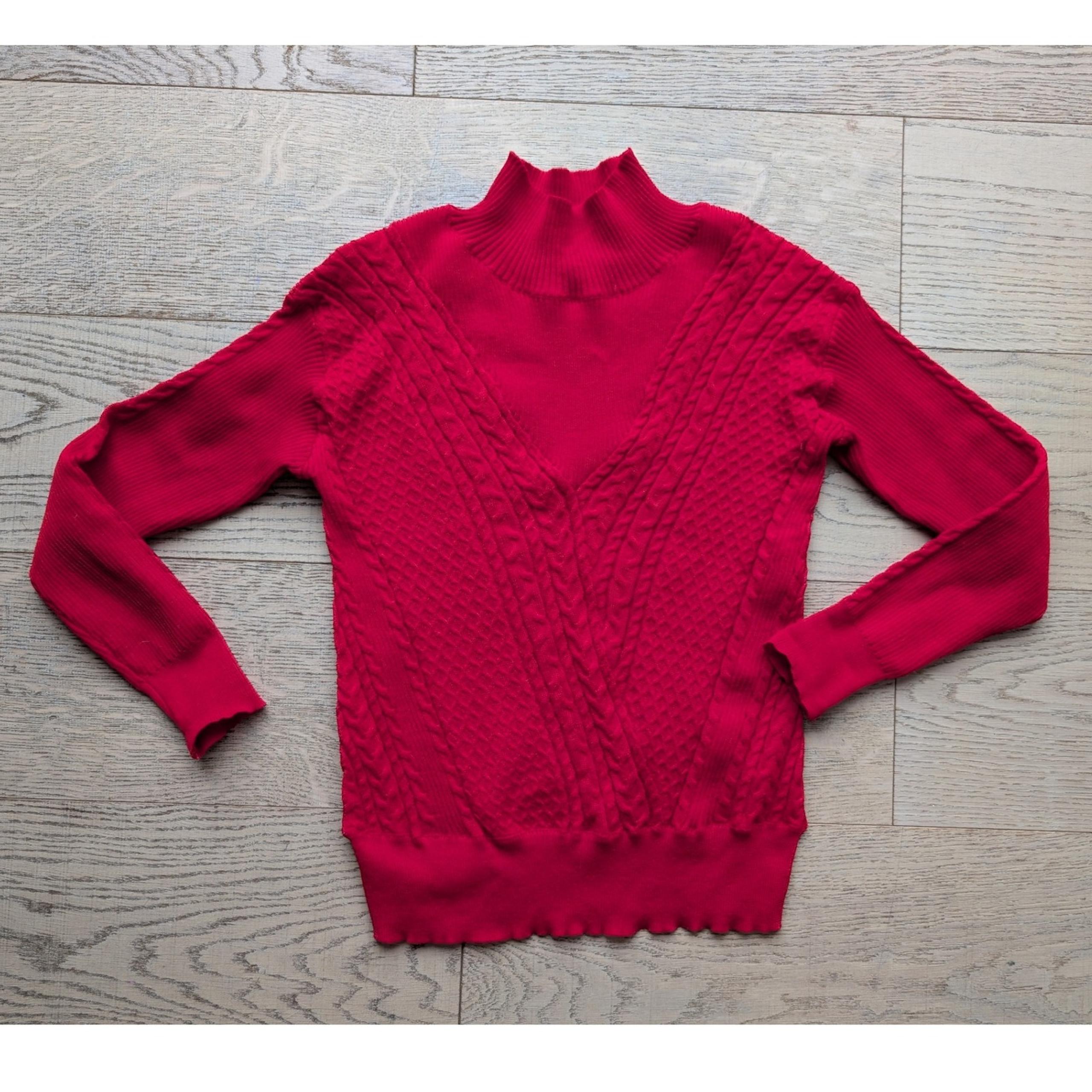 Red Mock Neck Long Sleeve Knit Sweater Womens Size S - Solitaire