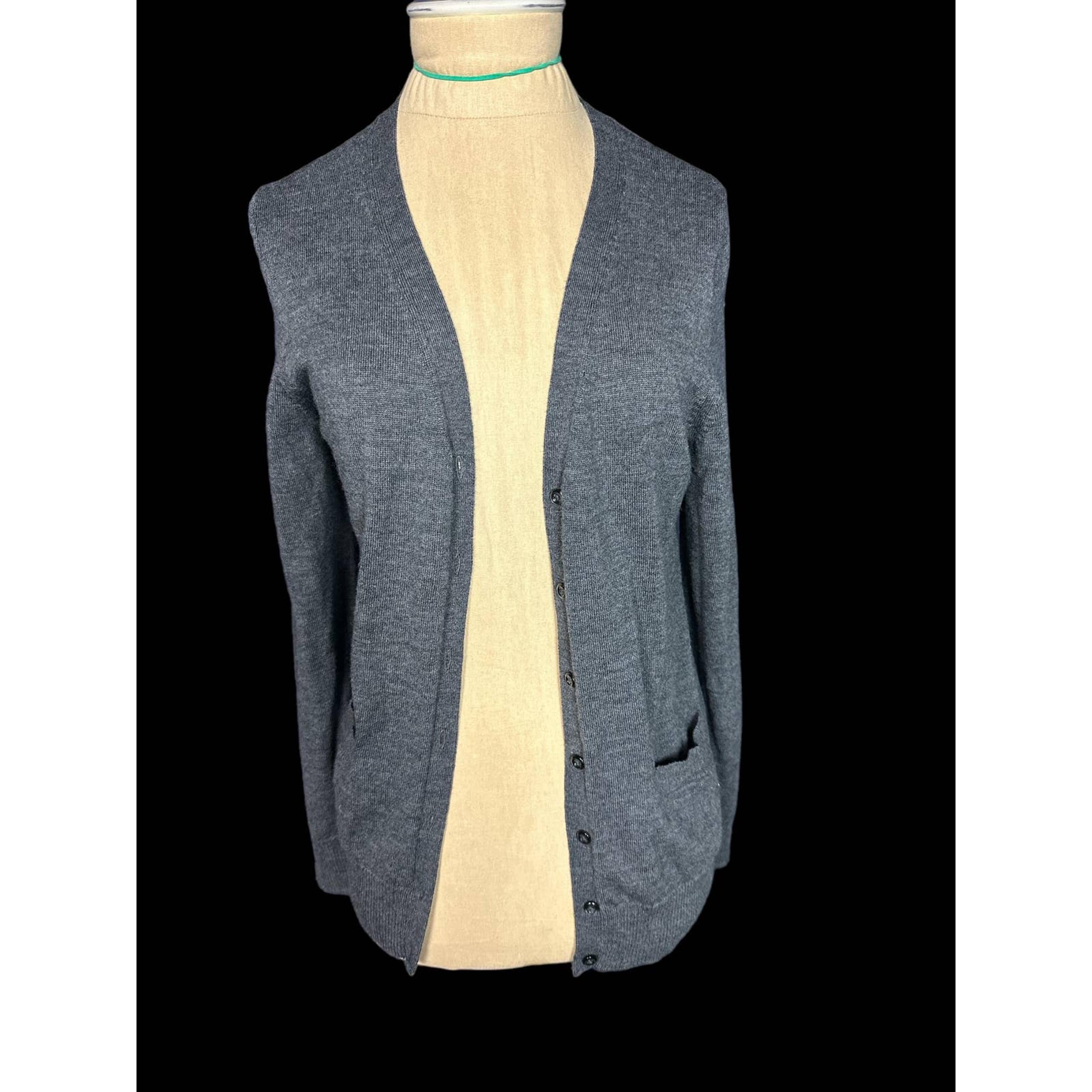 Lord & Taylor Gray Fine Merino Wool Cardigan Size Small