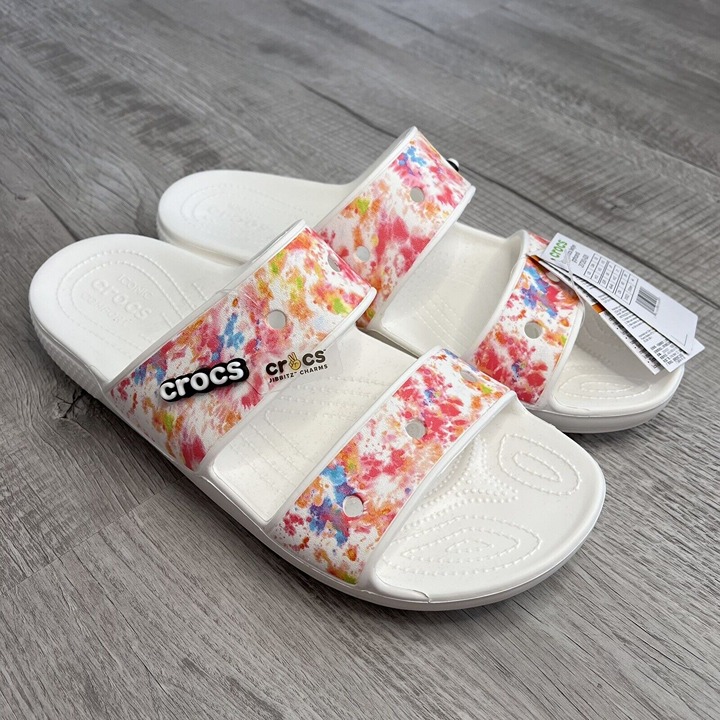 Crocs NWT Mulitcolor Slide Sandals Unisex Men's 13 Watercolor White Relaxed Fit
