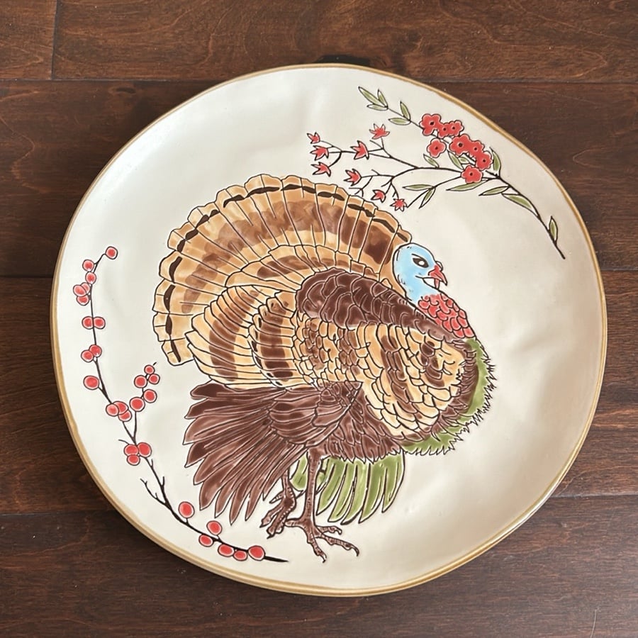 Spectrum Designz Set Of 4 Turkey Plates New Thanksgiving Dinner Ceramic 11”