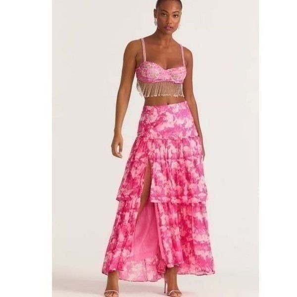 LoveShackFancy Andrea” Maxi Ruffle Skirt - NWT SZ 8, Baby Pink Tide