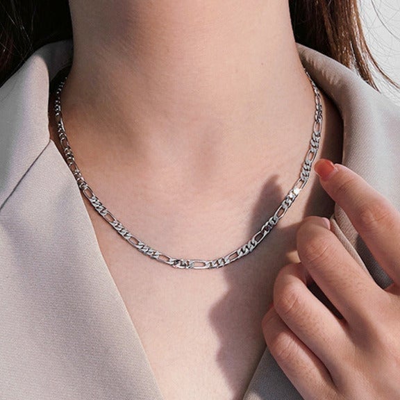 24 18K White Gold Figaro Chain Link Necklace Womens 18 Karat Silver Jewelry NEW