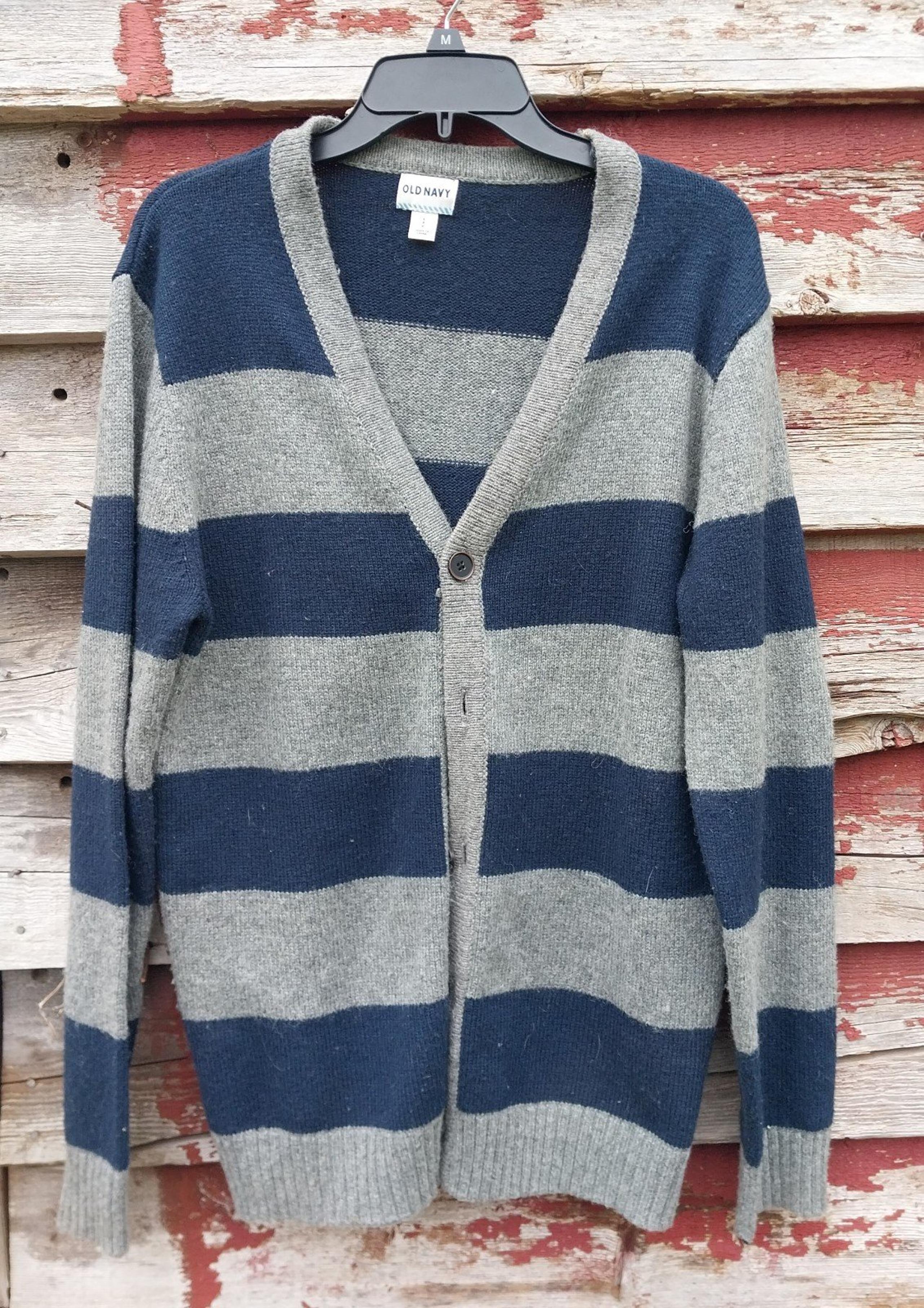 Old Navy Men Striped Wool Blend Sweaters V-Neck 5 Button Cardigan