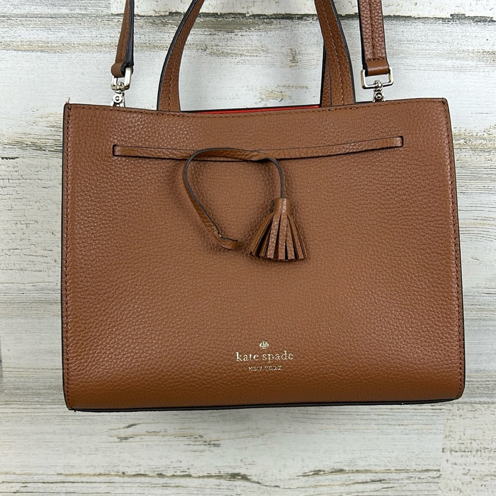 Kate Spade Mini hayes set gingerbread brown leather handle bag includes wallet