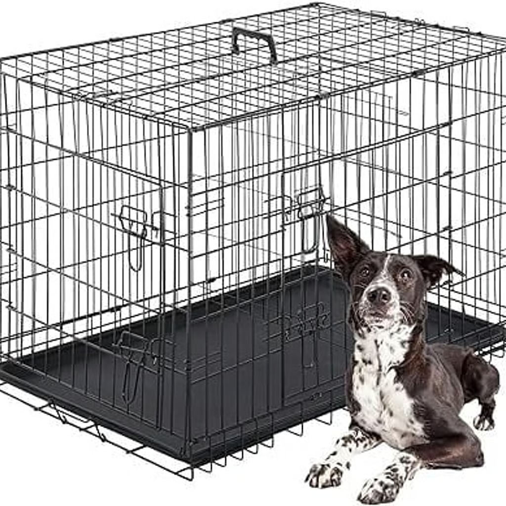 42 Folding Black Dog Crate, Large Dog Cage, Pet Kennel