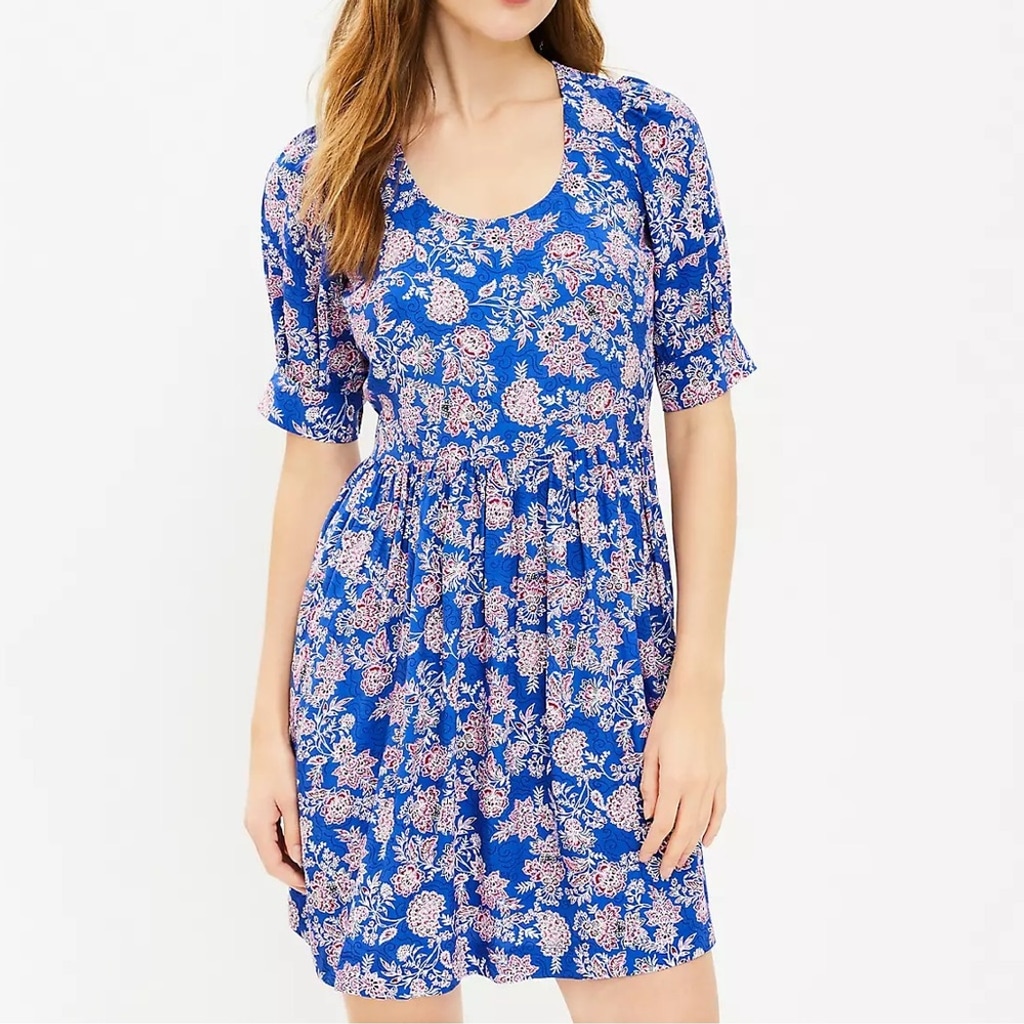 LOFT Puff Sleeve Swing Dress Women’s Size 2 Floral NWT
