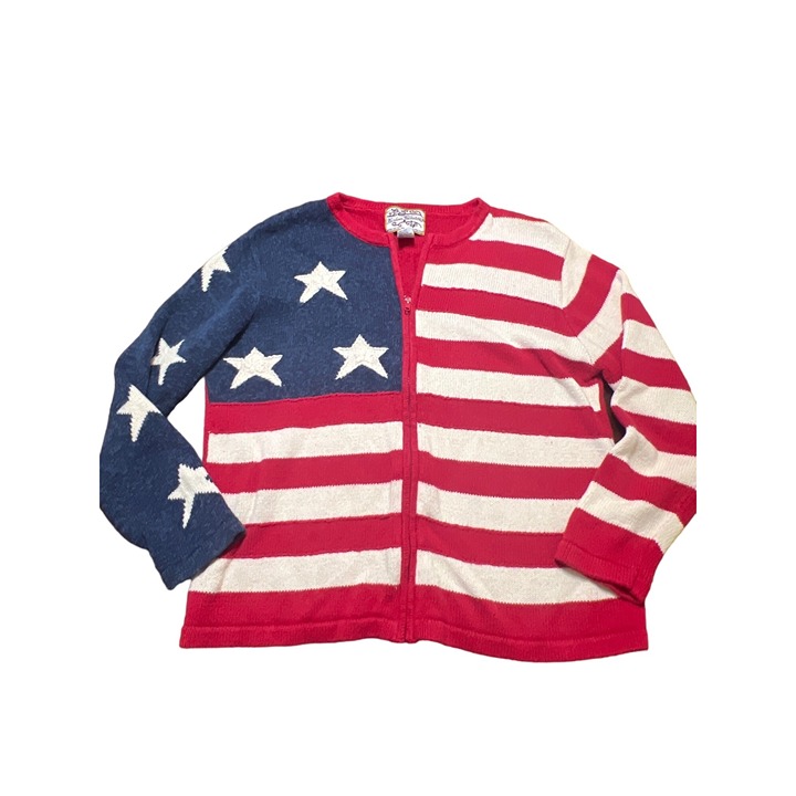Heirloom Collectibles Patriotic Cardigan Sweater Size M Red White & Blue Stars &