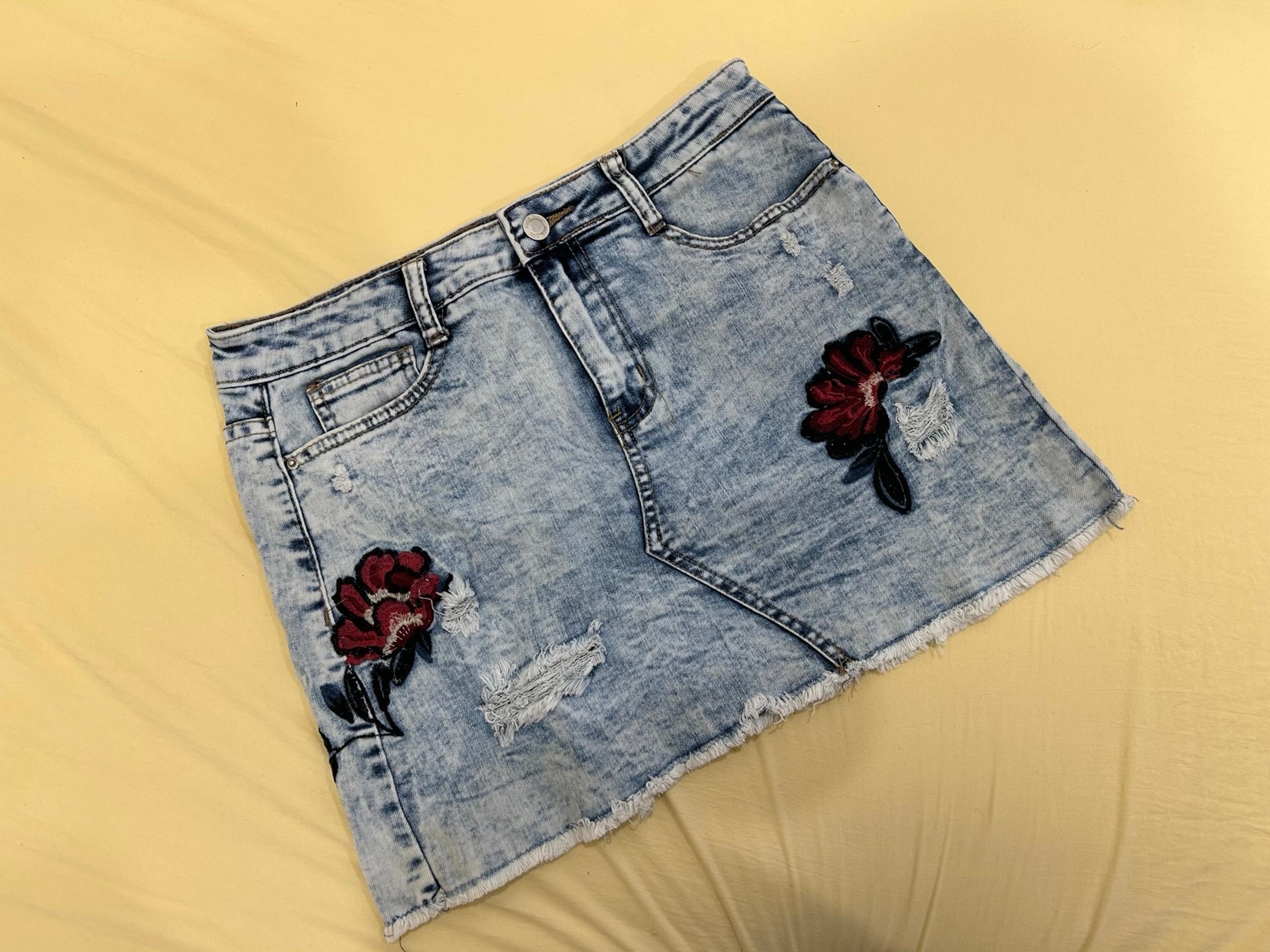 ANGEL KISS MINI JEAN DENIM FLORAL STRETCH NEW MINI SKIRT