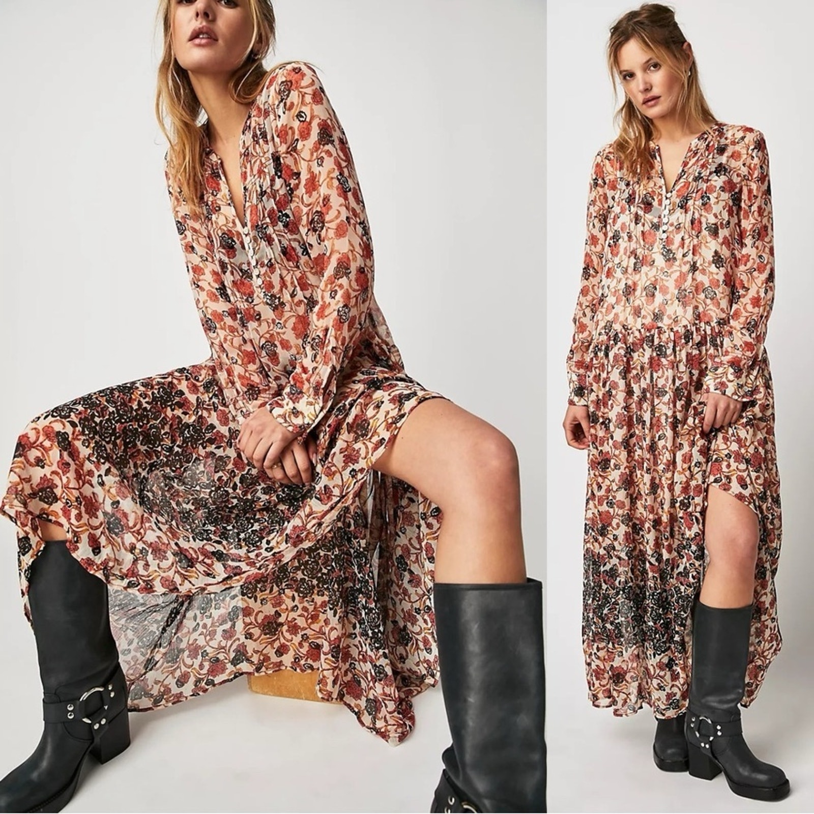 Free People See It Through Dress in Tea Combo Size Large Bohemian Boho Floral