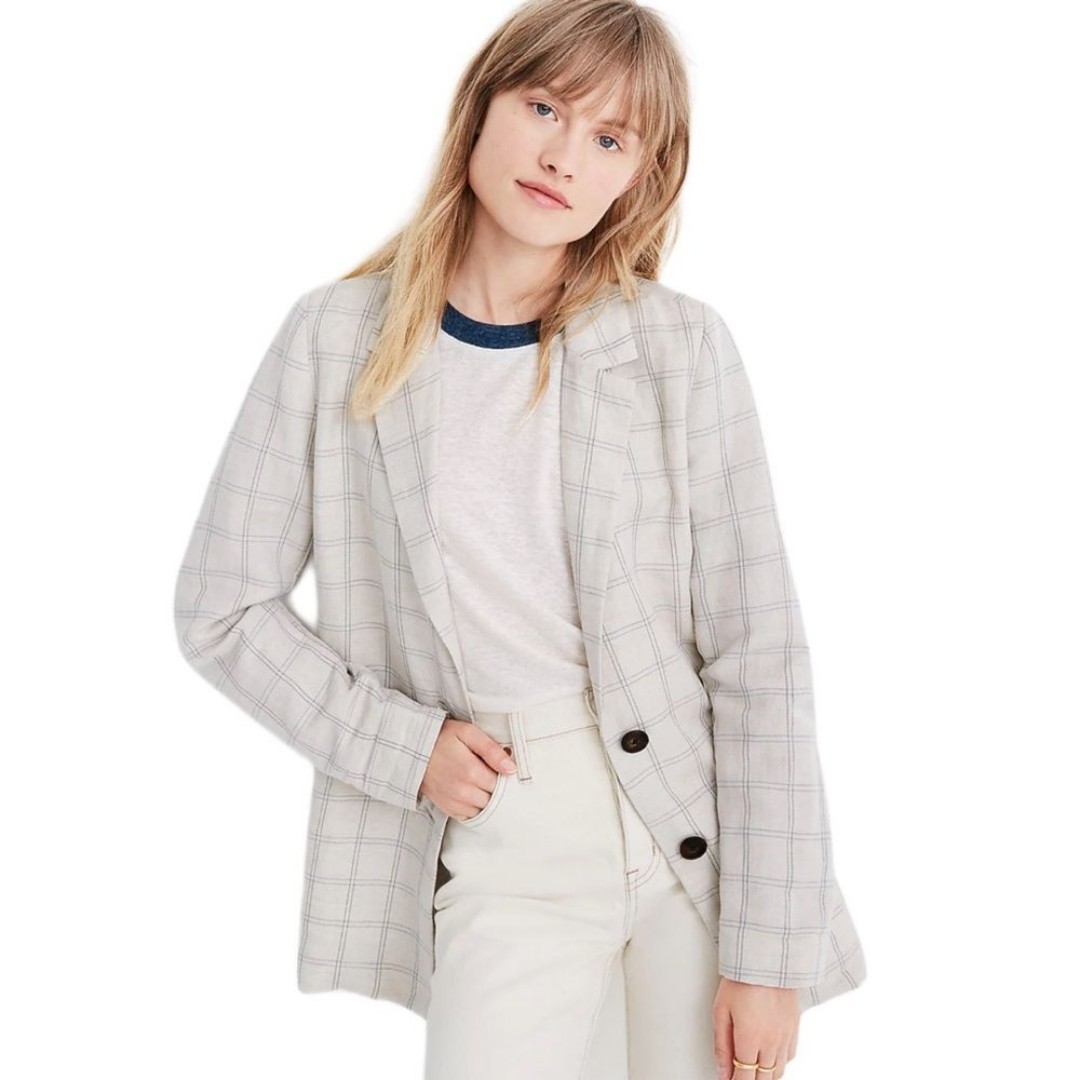Madewell Dorset Blazer in Windowpane White Cream Beige Size XS
