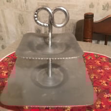 VTG Pine cone etched Aluminum 2 tiered serving dish