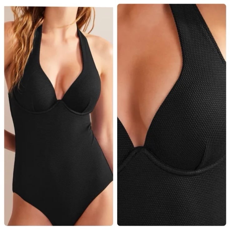 Boden One Piece Enhancer Swimsuit Swim Women Black Halter 38C NEW