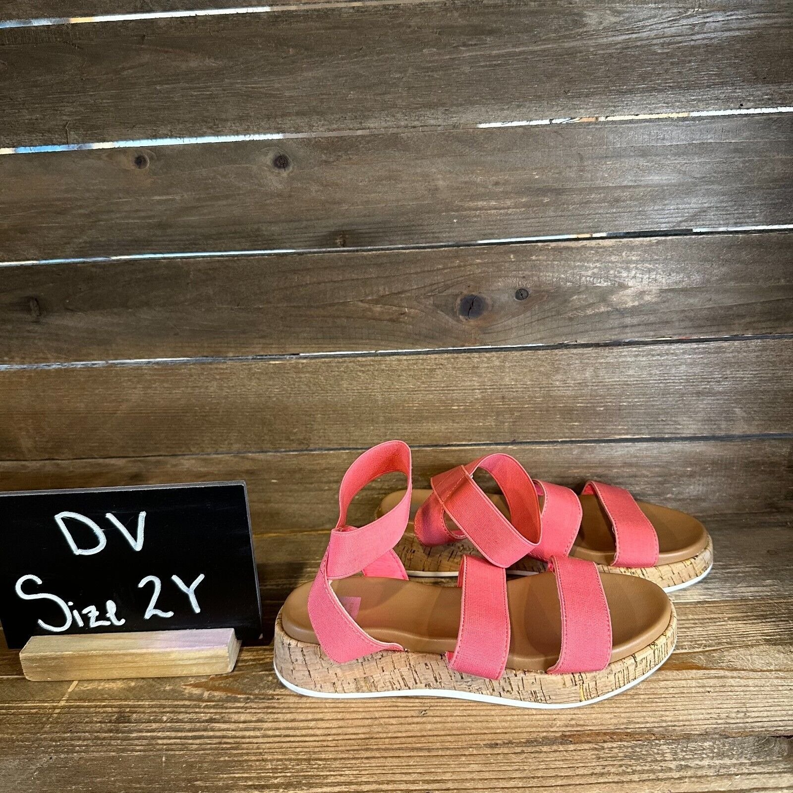 Girls Dolce Vita Slink Pink Elastic Strappy Casual Cork Sandals Size 2 Y GUC