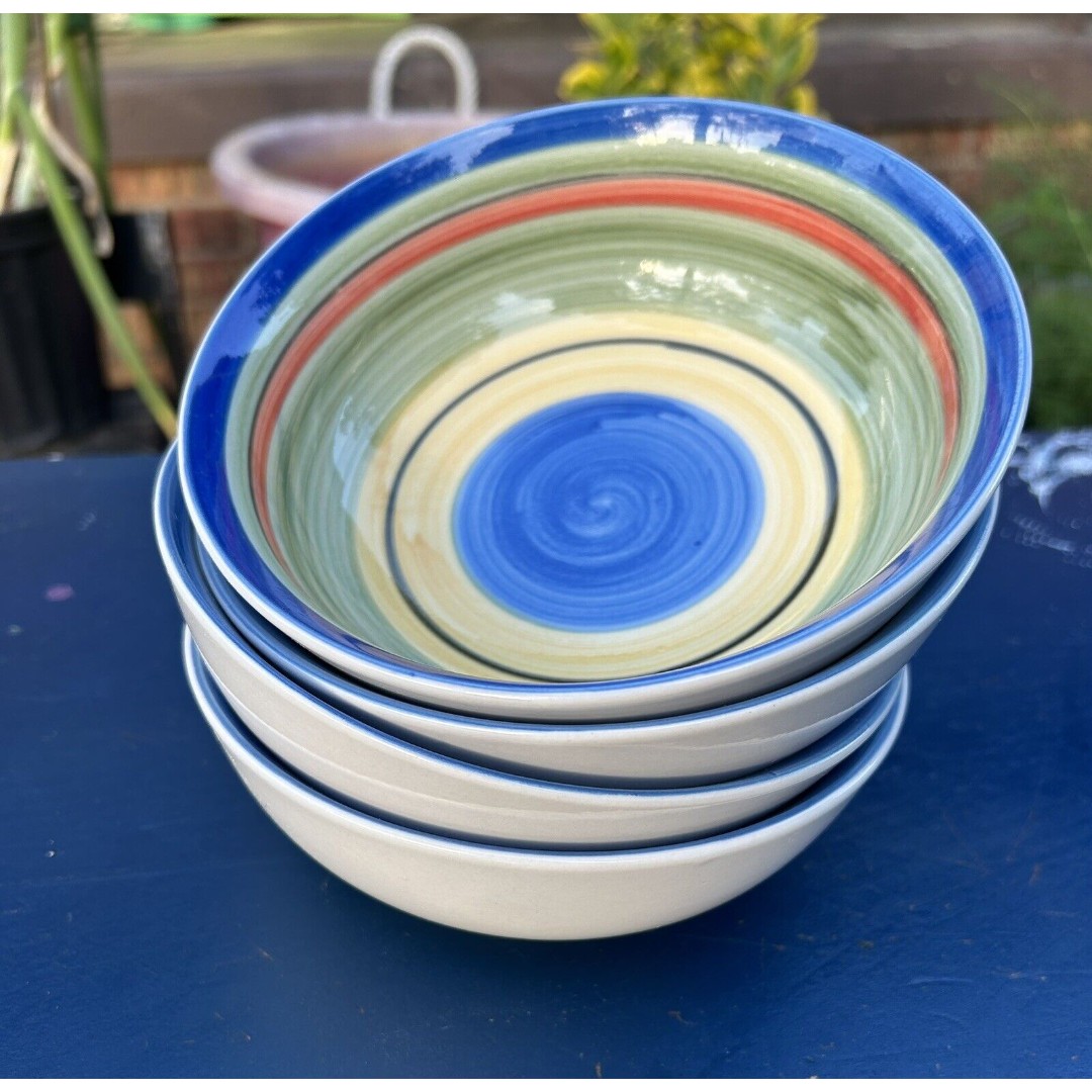 Gibson SALSA STRIPES Multicolor Band Oven Safe Stoneware Soup Cereal Bowls Set 4