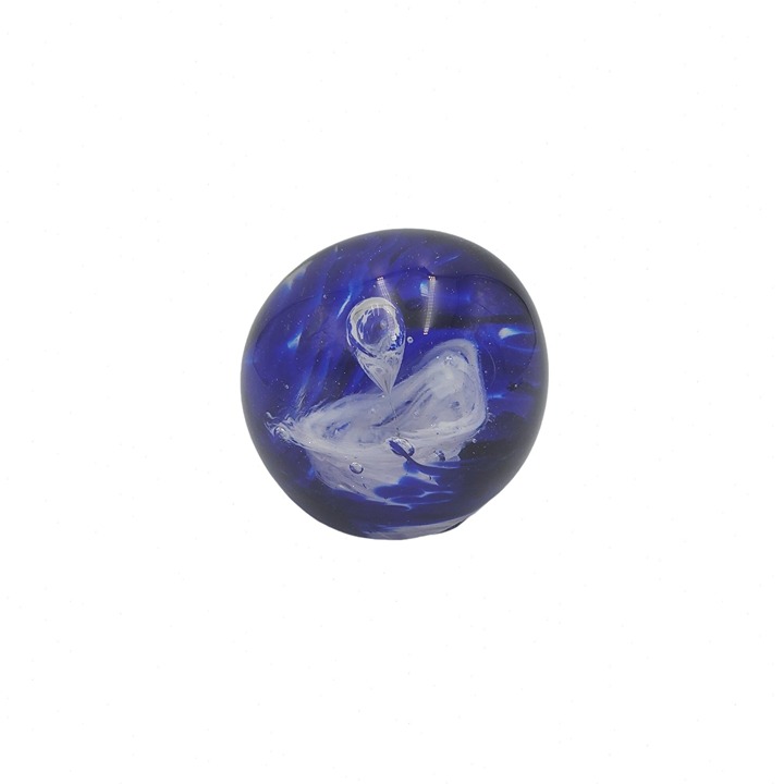 Daniel L Hinkle Handmade Blue Clear Swirl Bubble 3.5 Art Glass Paperweight