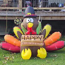 6FT Thanksgiving Inflatables Turkey Decor with Pilgrim Hat & Colorful