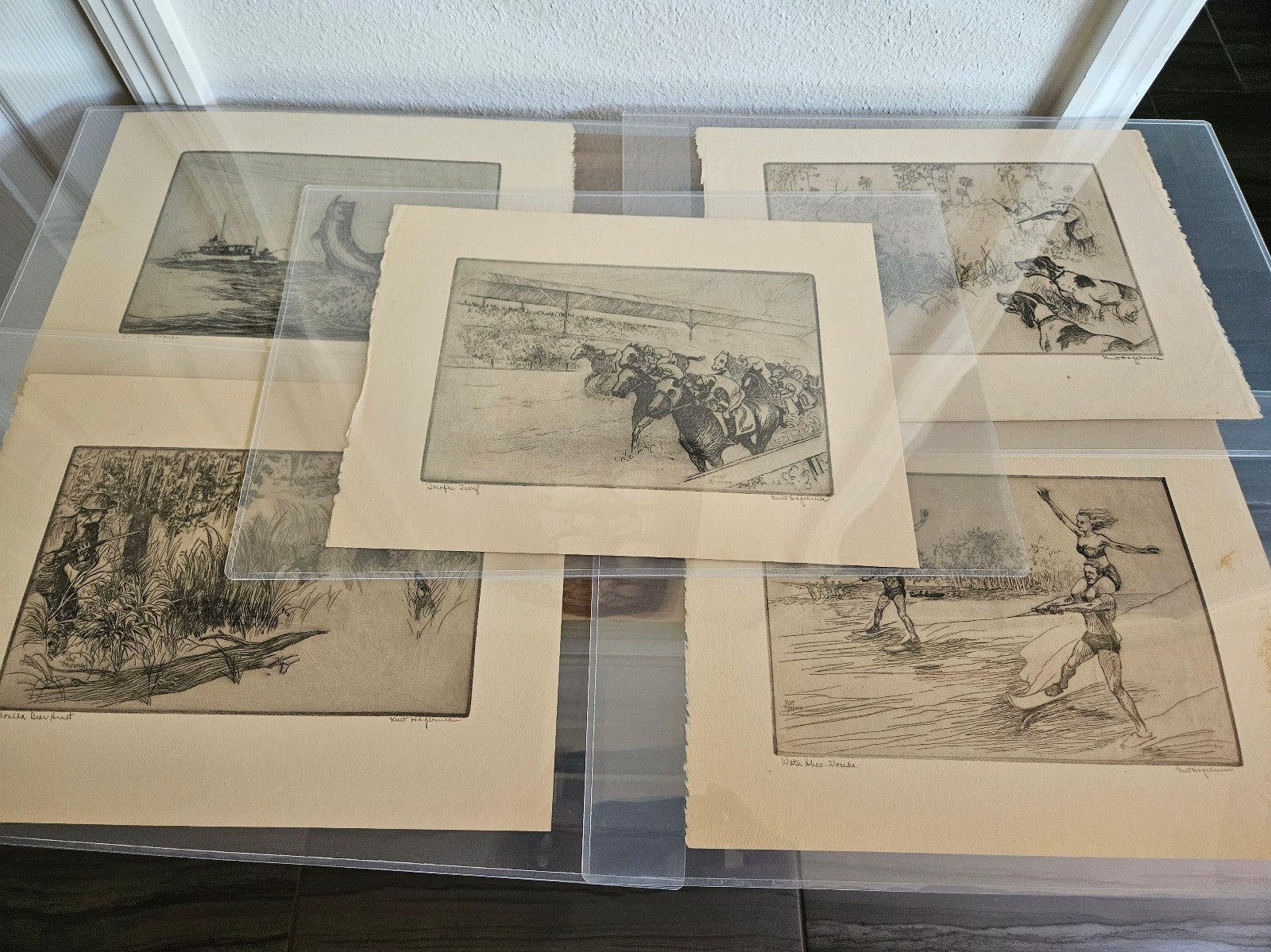 Kent Hagerman - 5 pencil signed etchings - Florida Themed