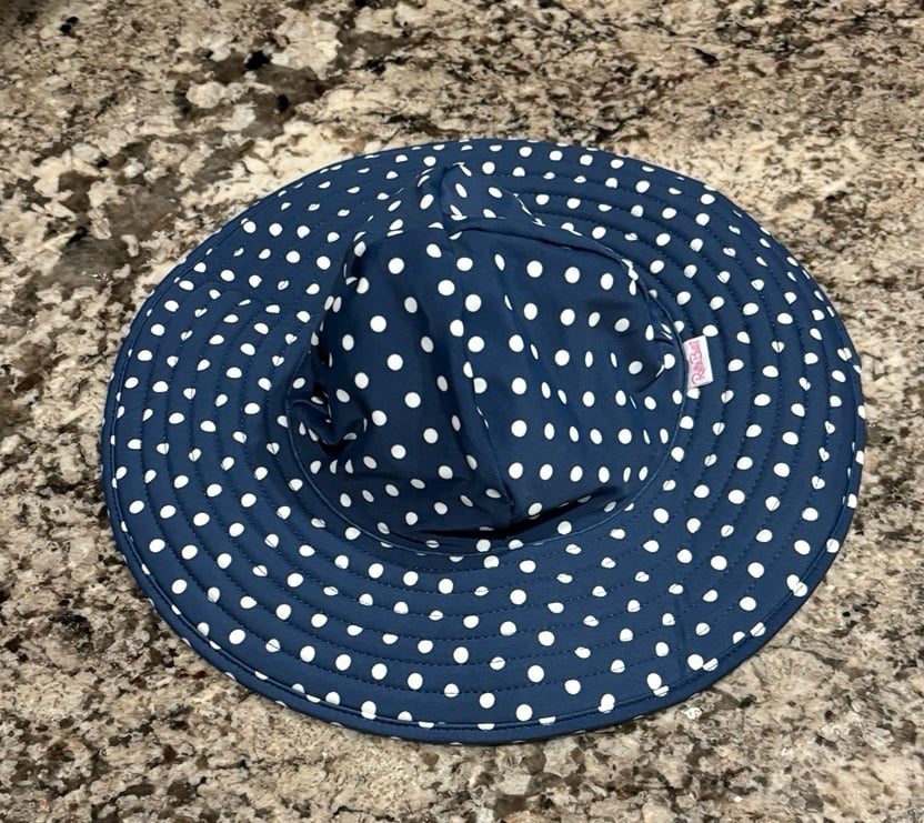 Ruffle Butts Baby Toddler Girl 12m - 2T Blue Reversible Floppy UPF Polka Sun Hat