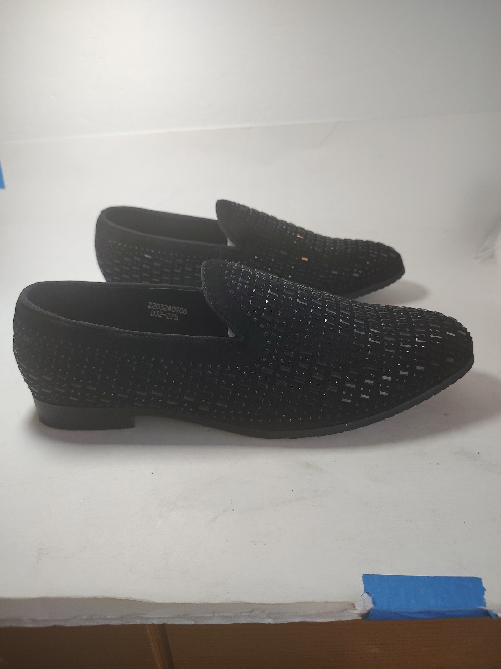 Eagalon Men's 9.5 Black Rhinestone Studded Beaded Slip-on Loafers