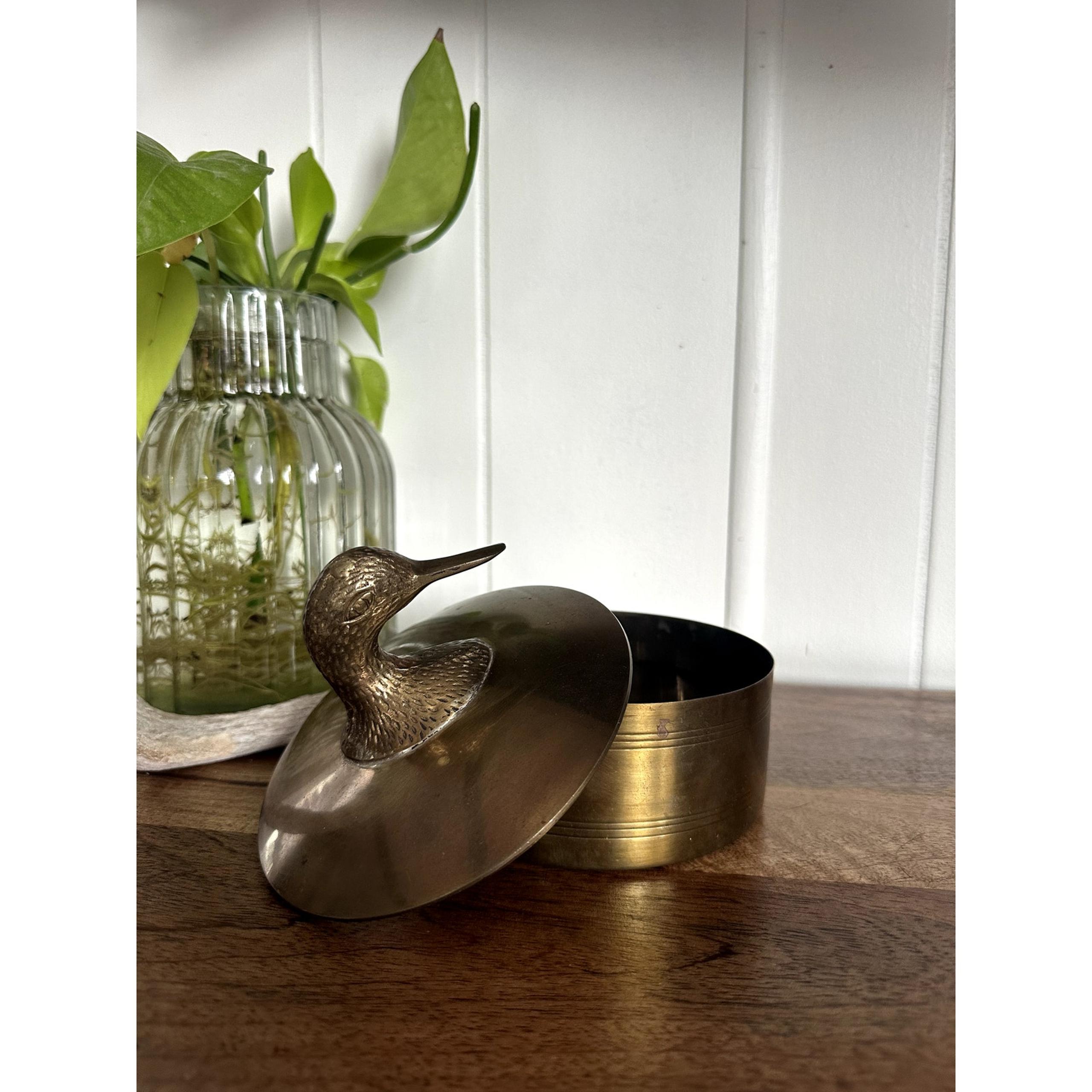 Vintage C.1960's Mid-Century Modern Brass Lidded Duck Keepsake Box