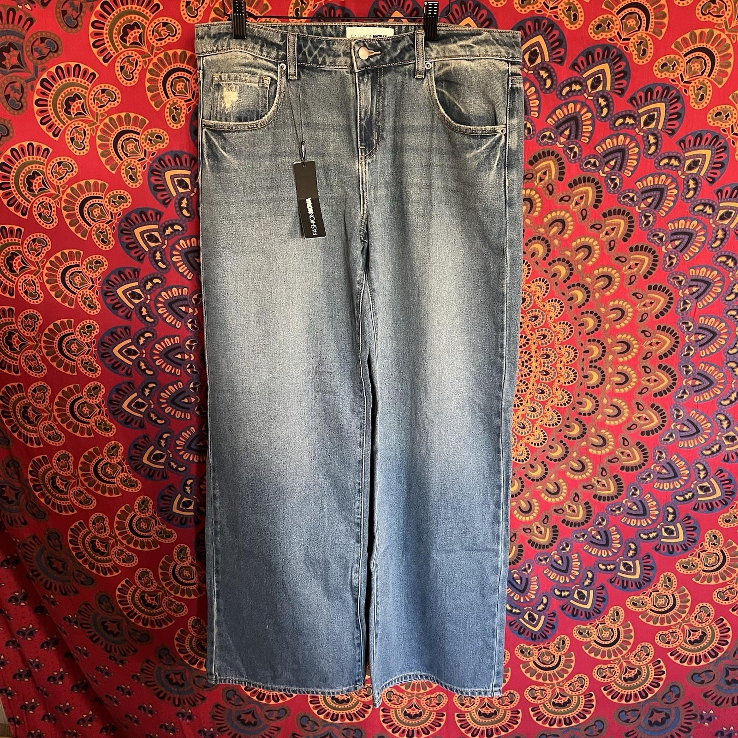 Fashion Nova Size 9 Wide Leg Denim Jeans NWT 10.5" Rise Long 90s