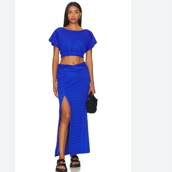 NWOT FREE PEOPLE ROYAL BLUE MIDI SKIRT LARGE