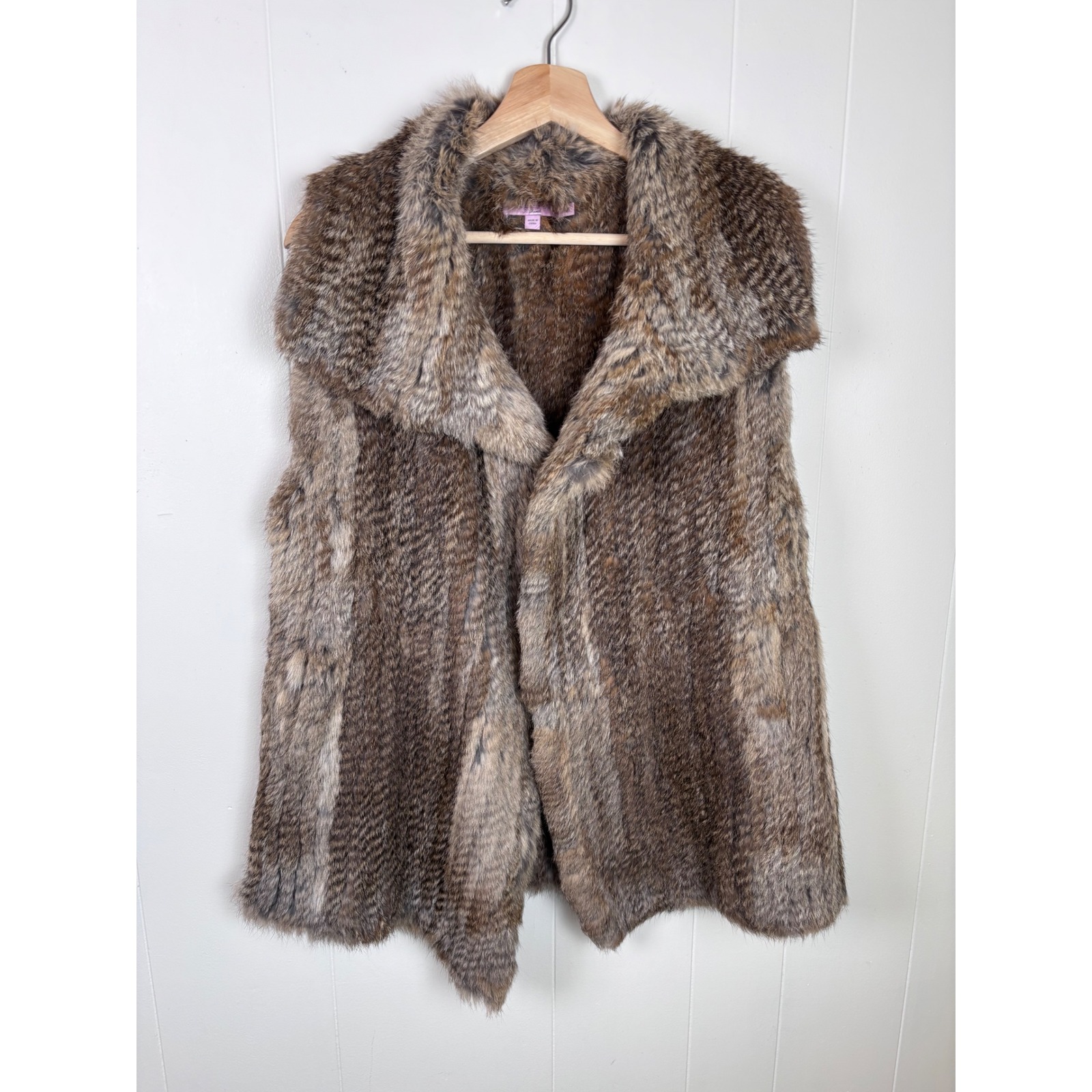 Calypso St. Barth Rabbit Fur Vest Sleeveless Open Front Brown Size Medium