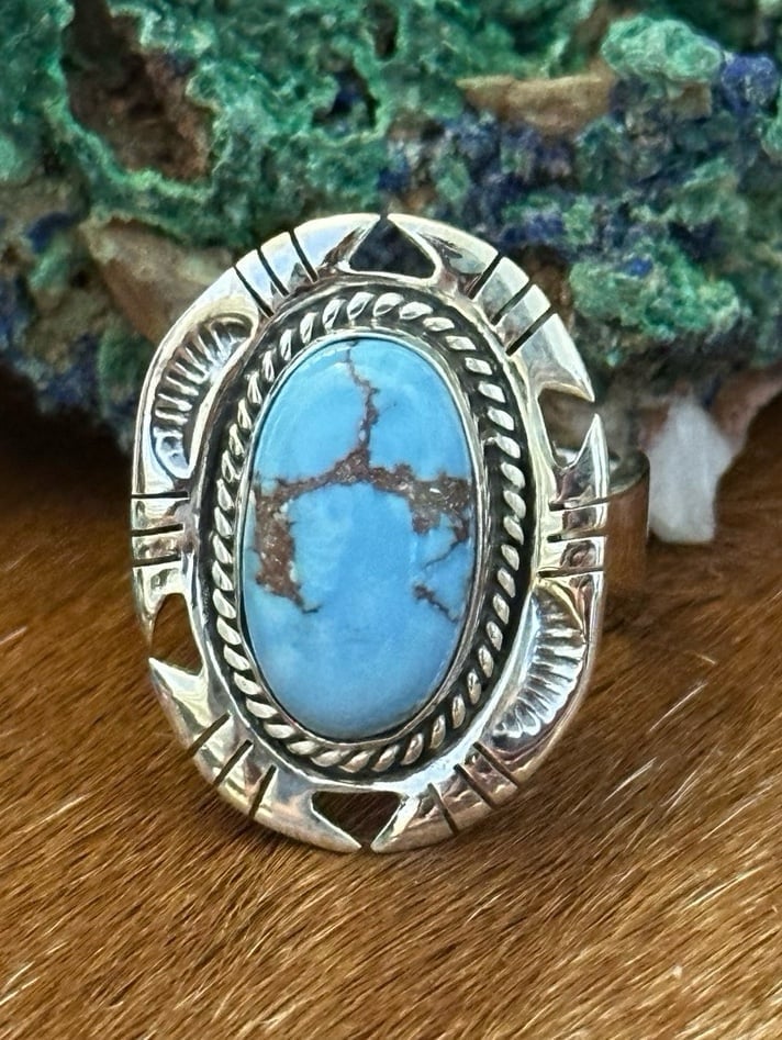 Golden hills turquoise southwestern sterling silver adjustable ring