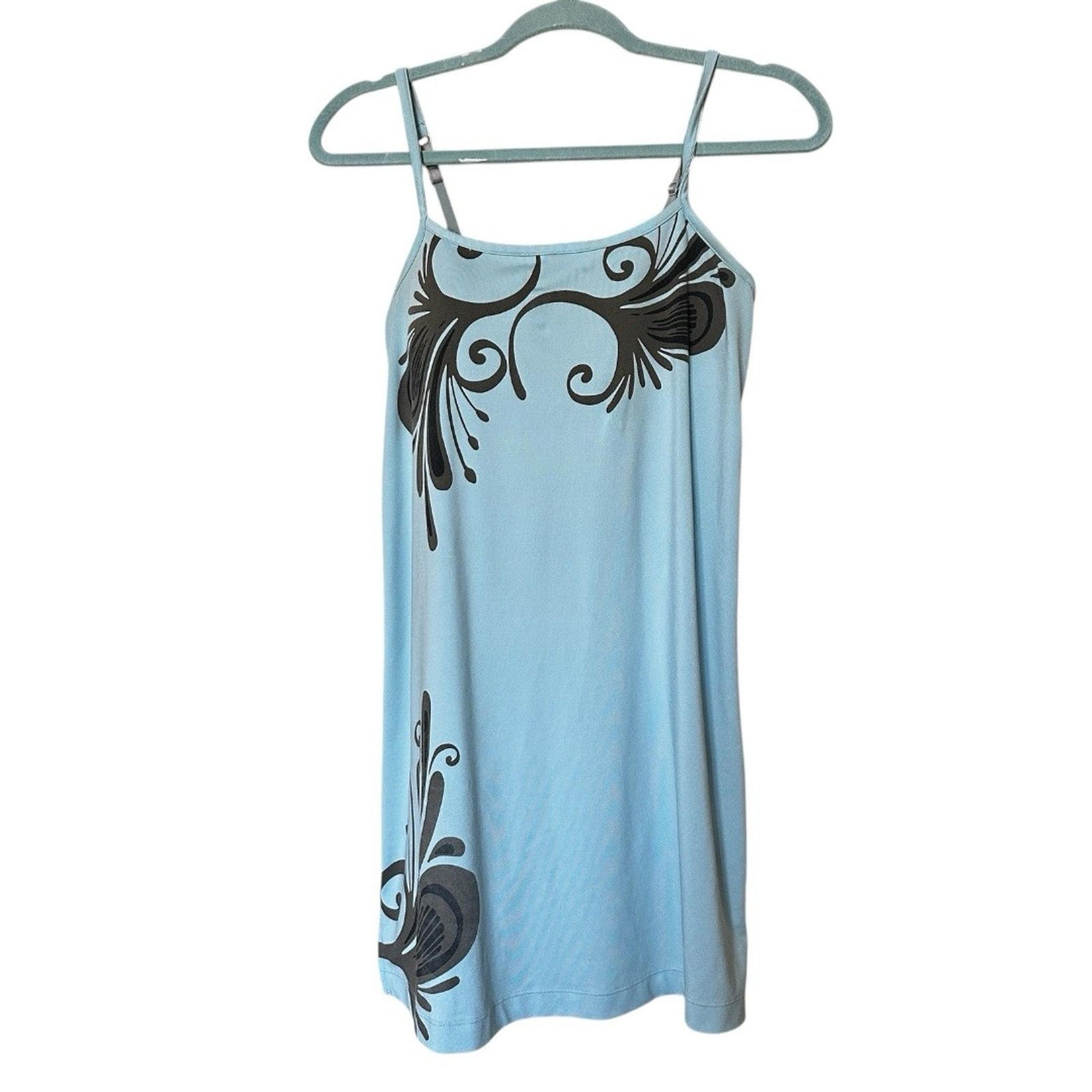 Athleta Med Womens Summer Dress Blue Floral Sleeveless Bra-in Adjustable Straps