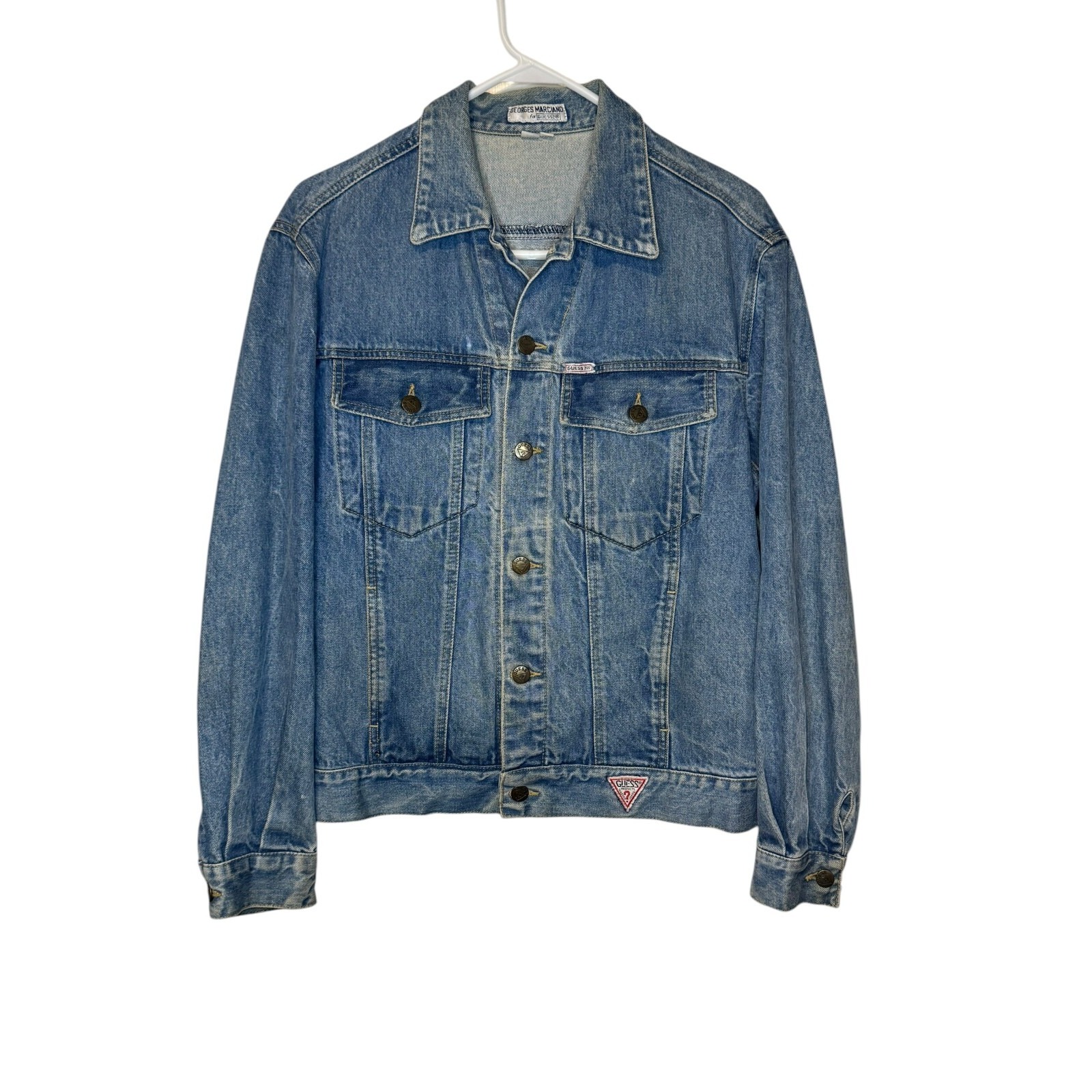 Guess Georges Marciano Women Jacket Vtg. Trucker Long Sleeve Denim Blue Large