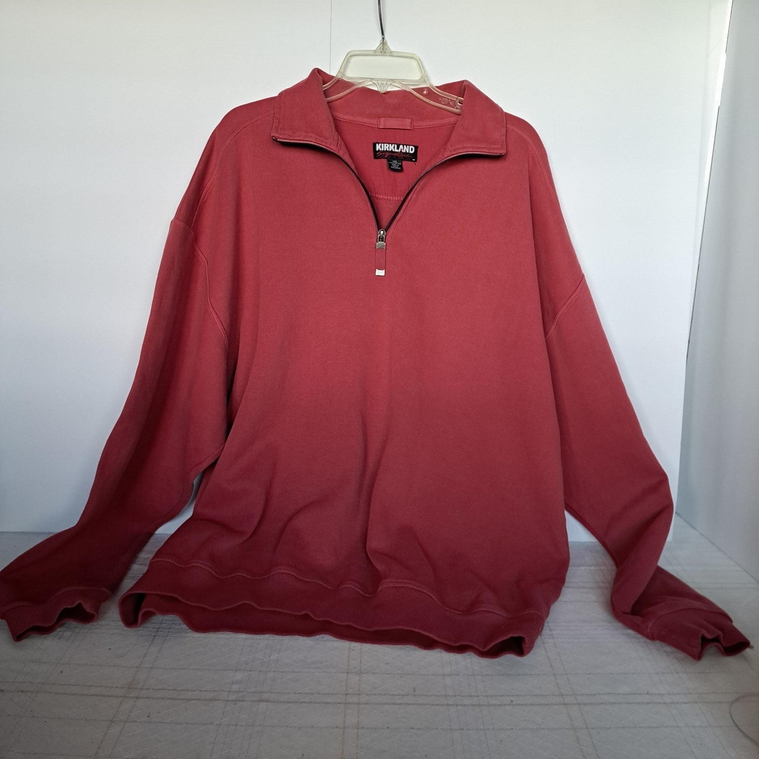 Kirkland Signature XXL mens red pullover quarter zipper, 100% cotton sweatshirt