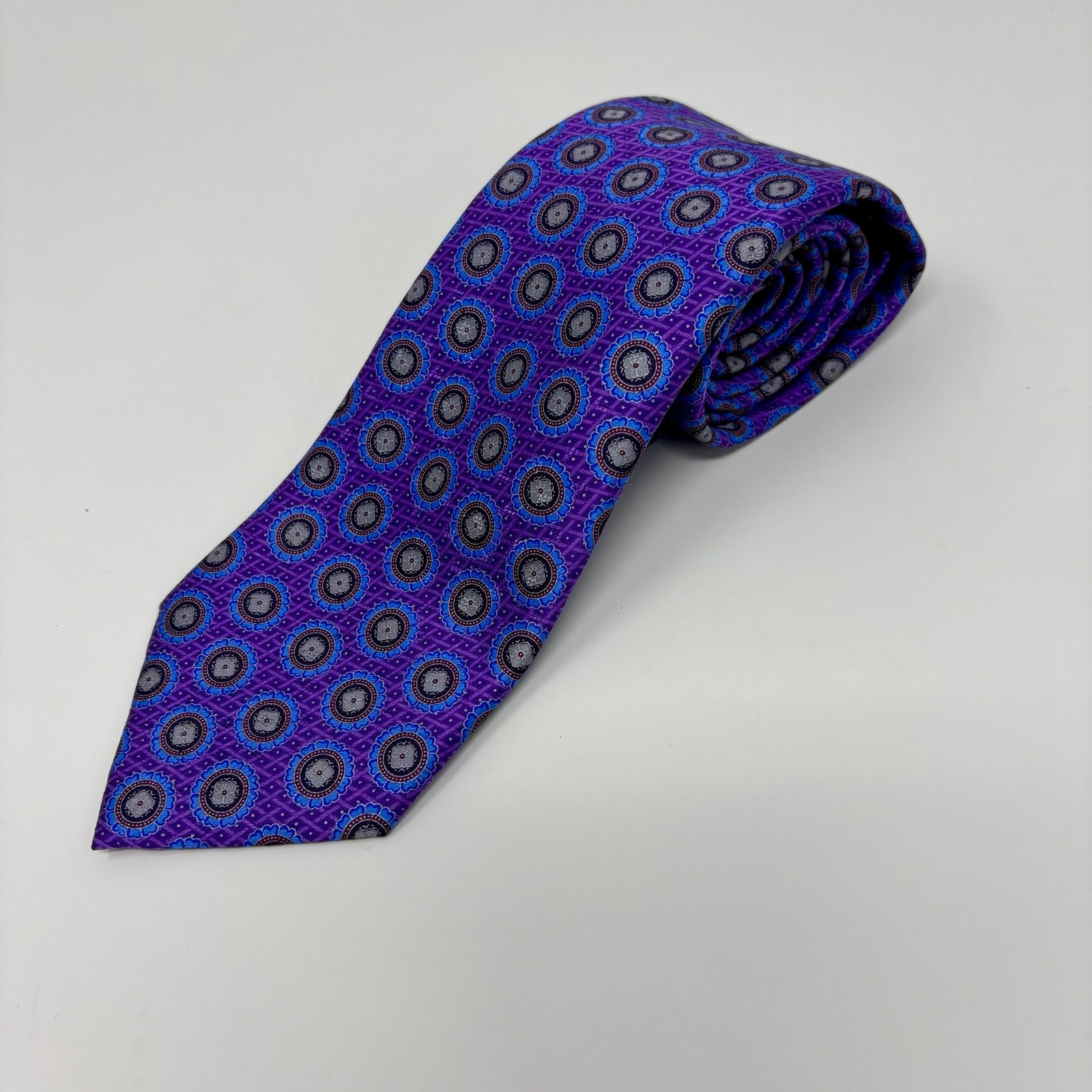Ermengildo Zegna Men's Silk Tie Patterned Purple Made In Italy