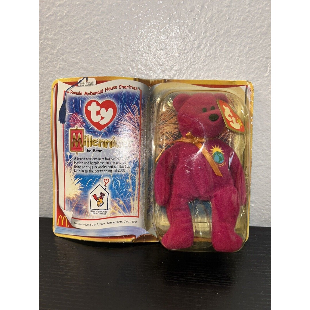 McDonald's TY Millennium the Bear Teenie Beanie Baby RARE Error 1999 Purple