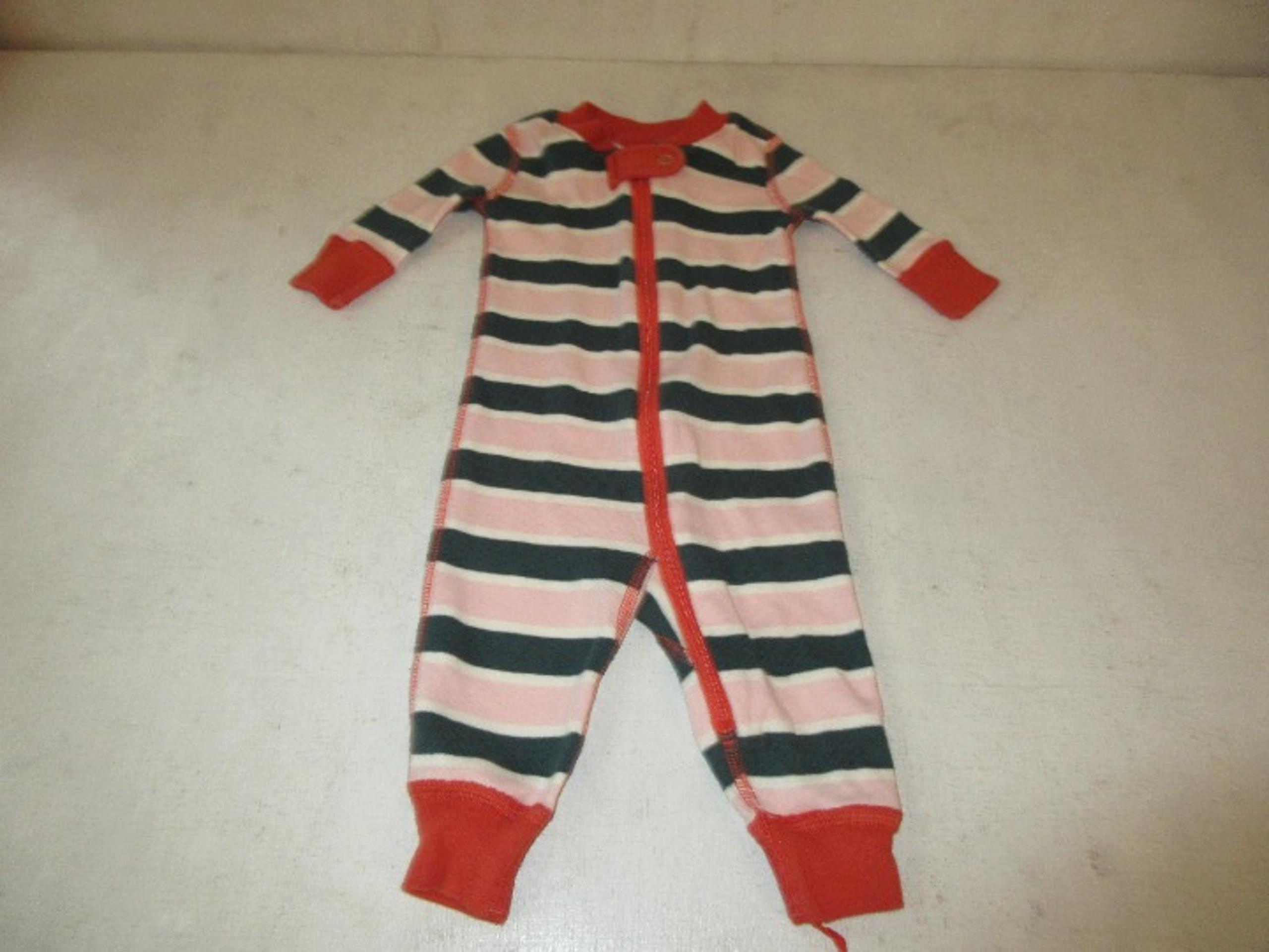 Hanna Andersson 50 Baby Girl Size 0-3 Months Pink & Green Stripe Sleeper Pajamas