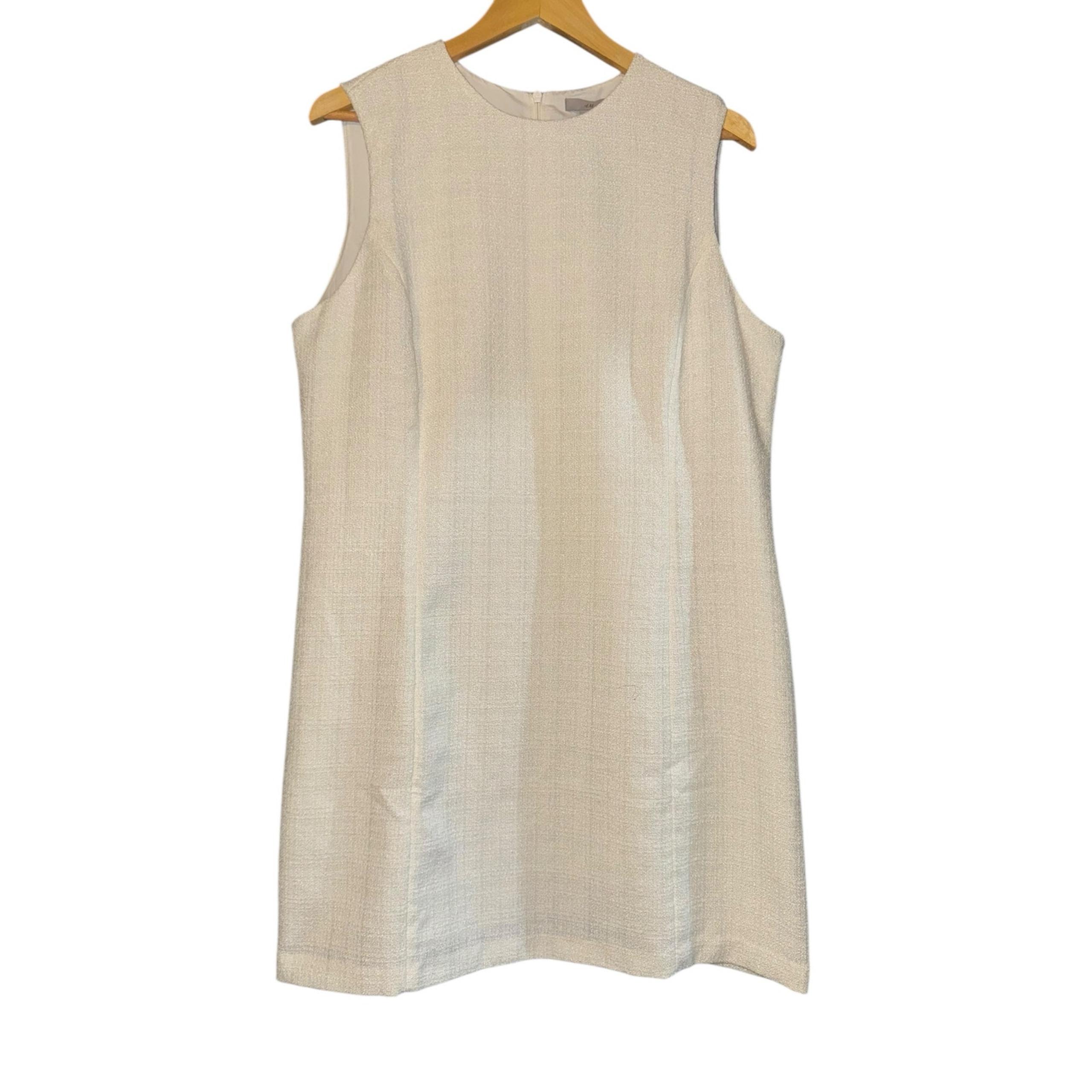 NWT H&M Textured Cream White Shift Dress Womens Large Garden Summer Wedding