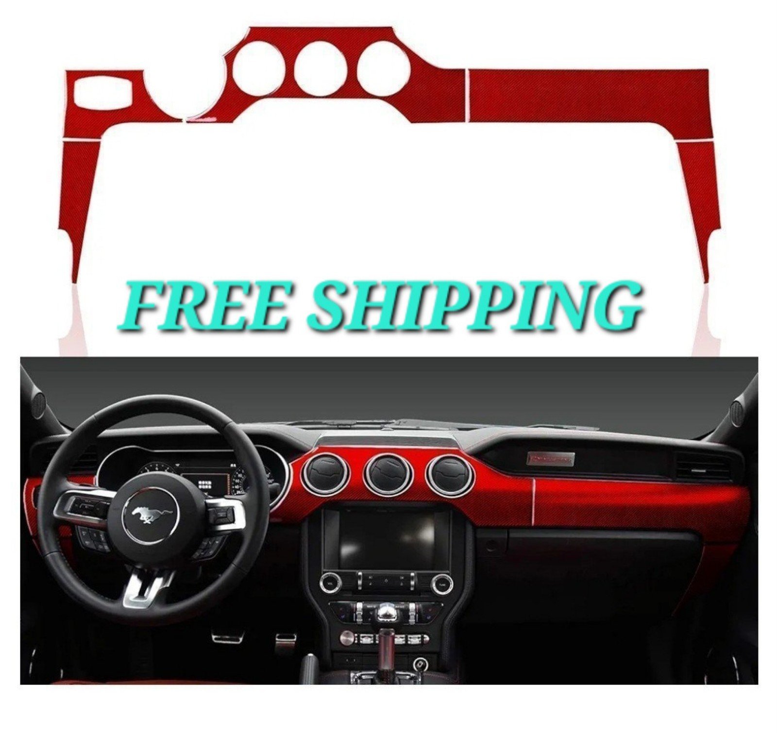 Red Dashboard Center Console Panel Trim Cover Bezels for Ford Mustang 2015 up