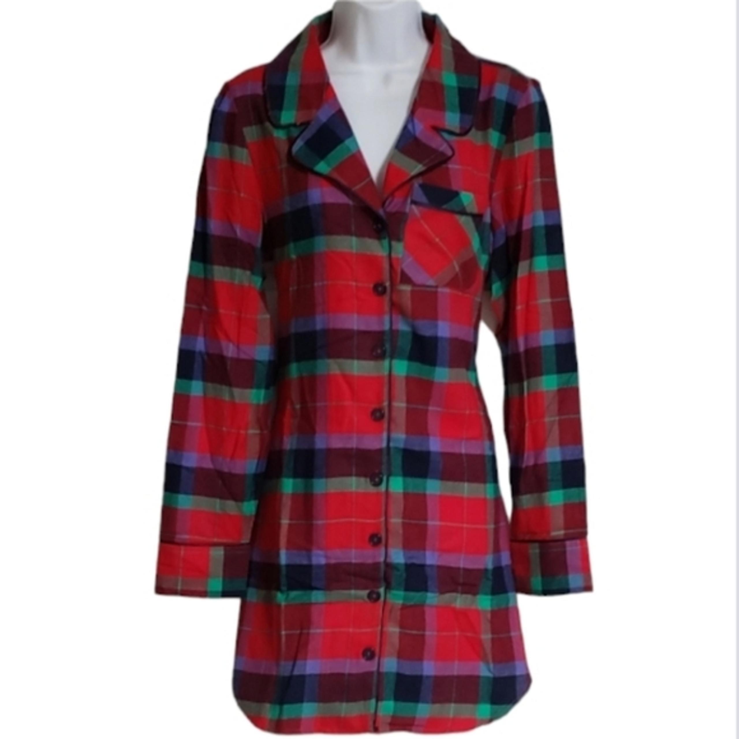 Maurices Womens Medium Plaid Sleep Shirt Nightgown Graphic "Sleep All Day" New