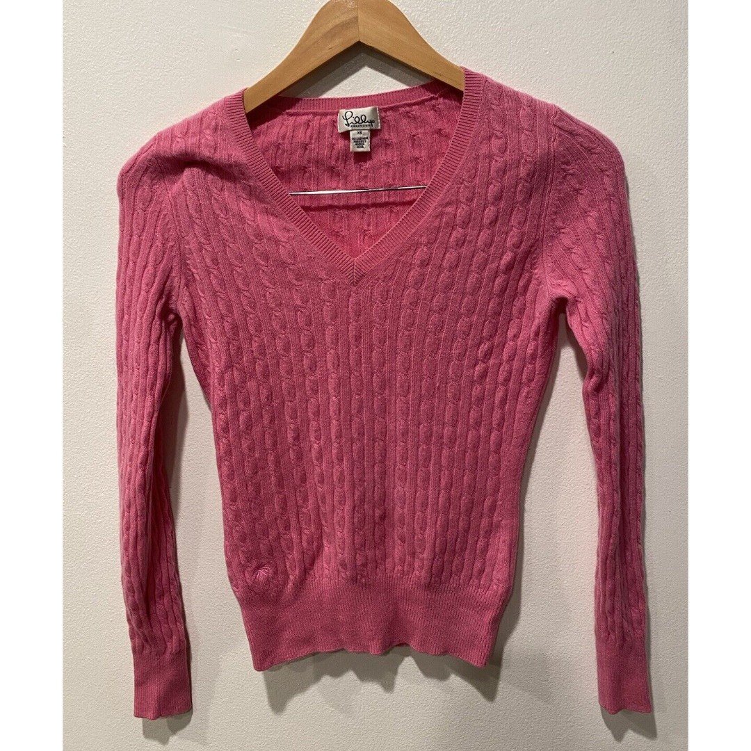 Lilly Pulitzer Pink 100% Cashmere Cable Knit Sweater Women’s Sz XS White label