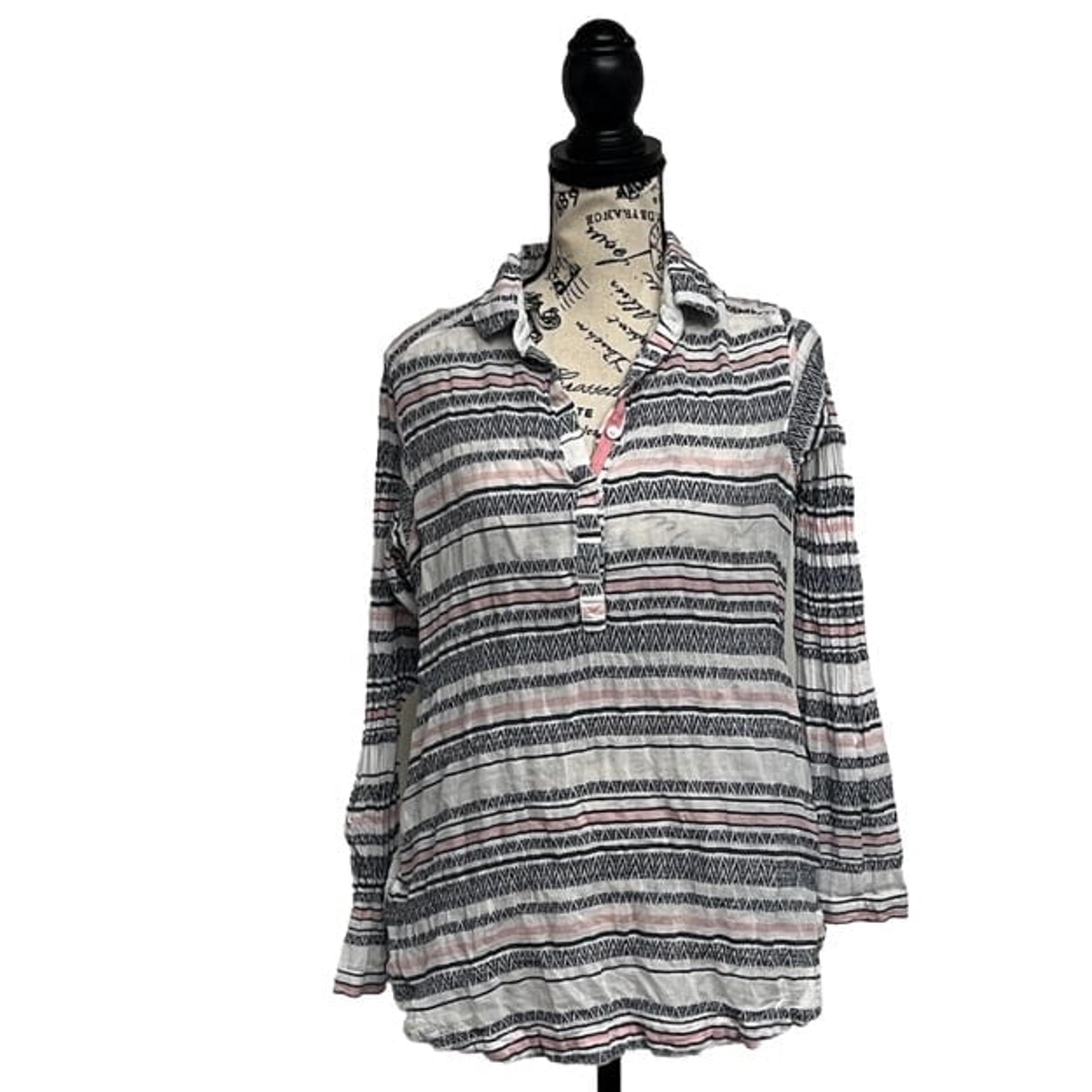Columbia Striped Henley Tunic Blouse M Nautical Preppy Camping M Outdoor Womens