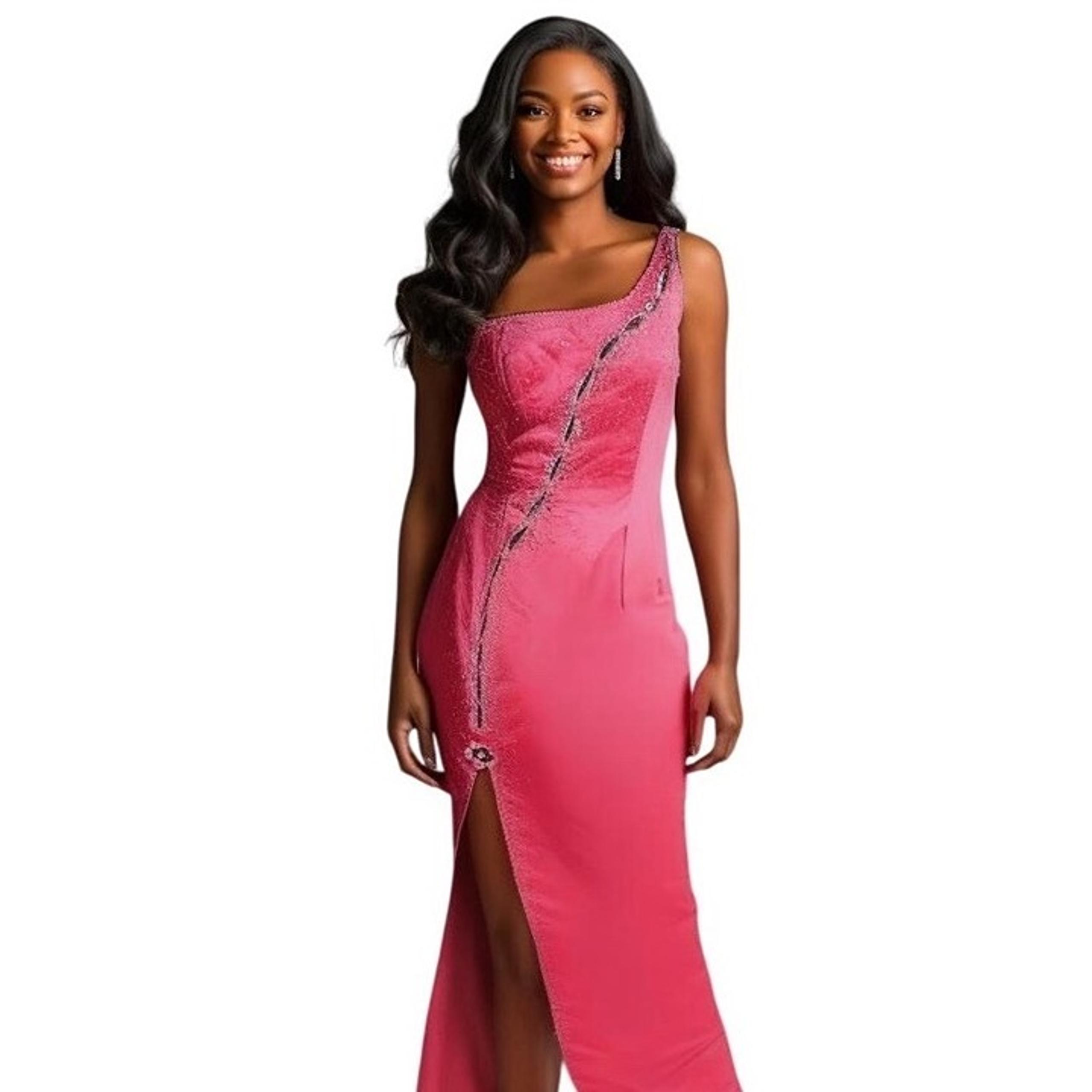 Jovani Barbie Hot Pink One Shoulder Rhinestone Ball Gown Size 8 Slit Prom Formal