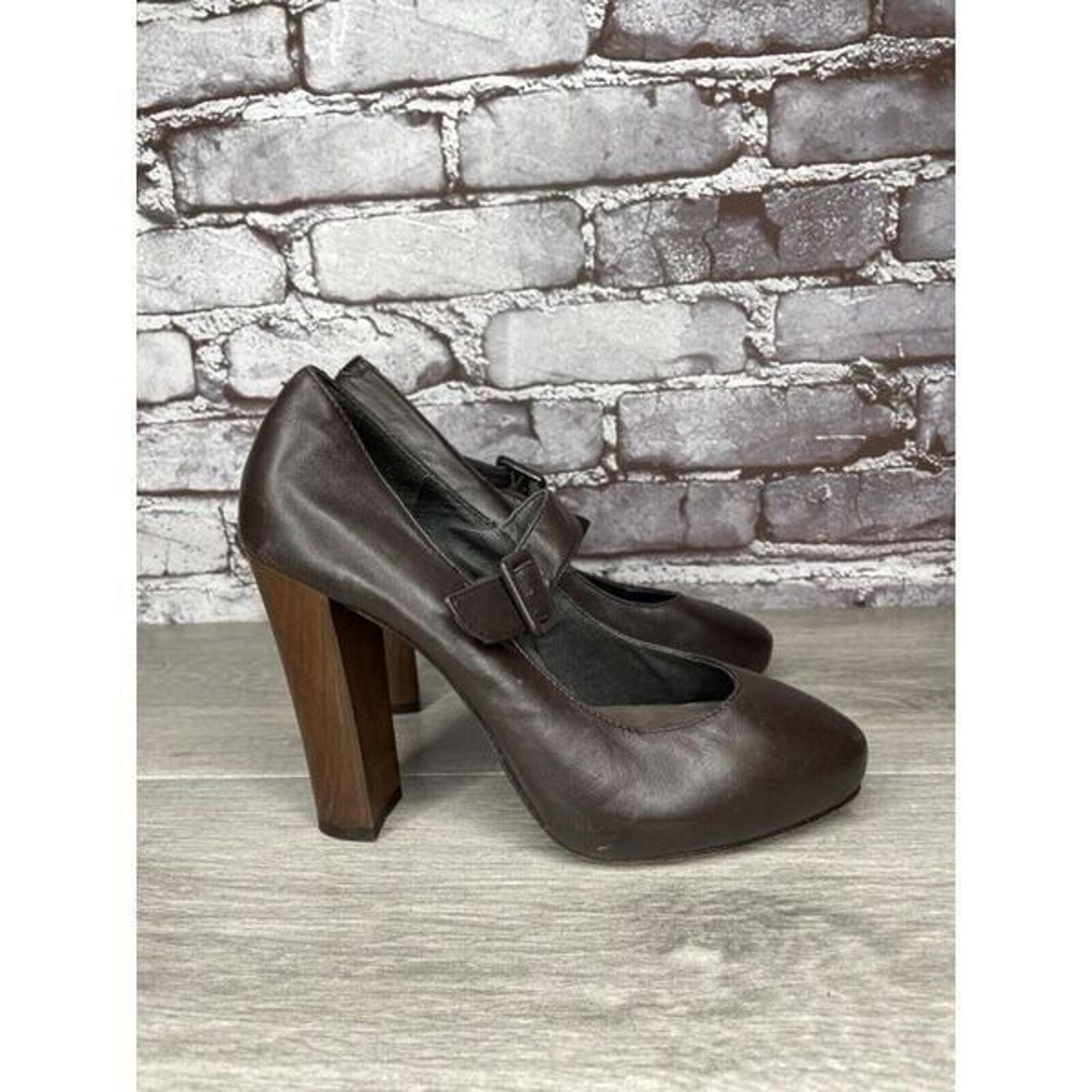Joie Brown Leather Mary Jane Strap Wooden Pump Heel Shoes Women’s Sz 36EU/6M US