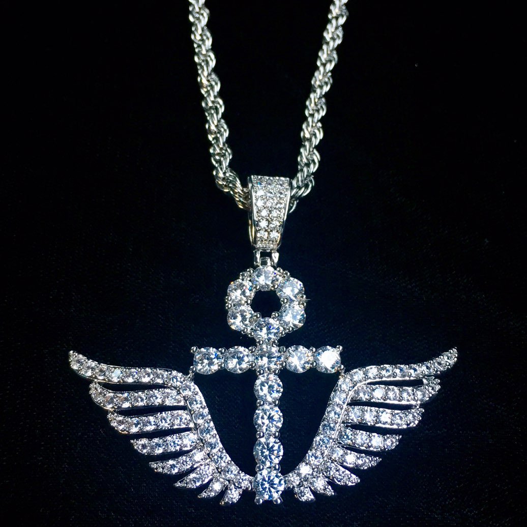 ANKH WINGS DIAMONDS CZ 18K GOLD CHAIN