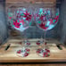 Block Basics Poinsettia Toss Set of 4 Wine Goblets In Box Hand Painted Christmas