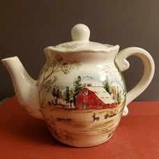 Christmas Farmhouse Handpainted Ceramic Teapot by Maxcera