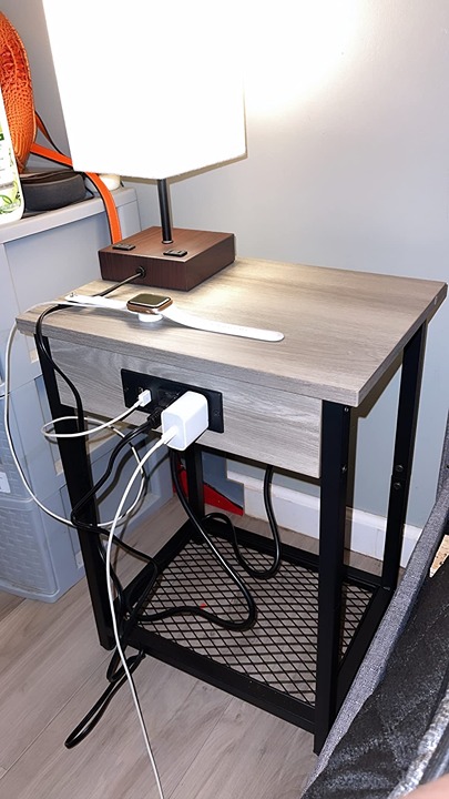 NEW Set of 2 Modern Nightstand with USB Ports and Power Outlets, Grey and Black