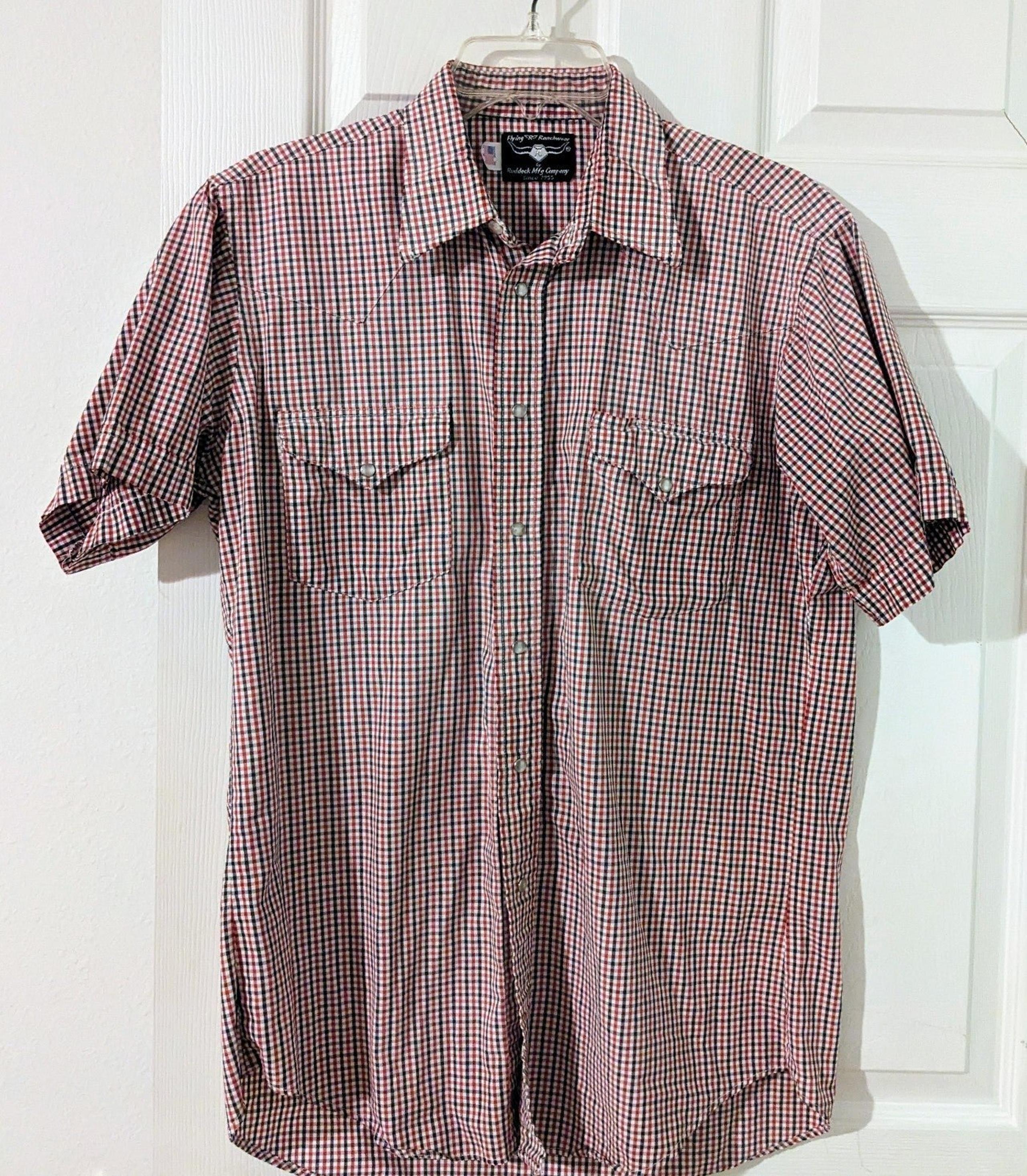 VtG Flying R Ranchwear Men Western Sz M Red Plaid Pearl Snap Rodeo Shirt - Ruddock