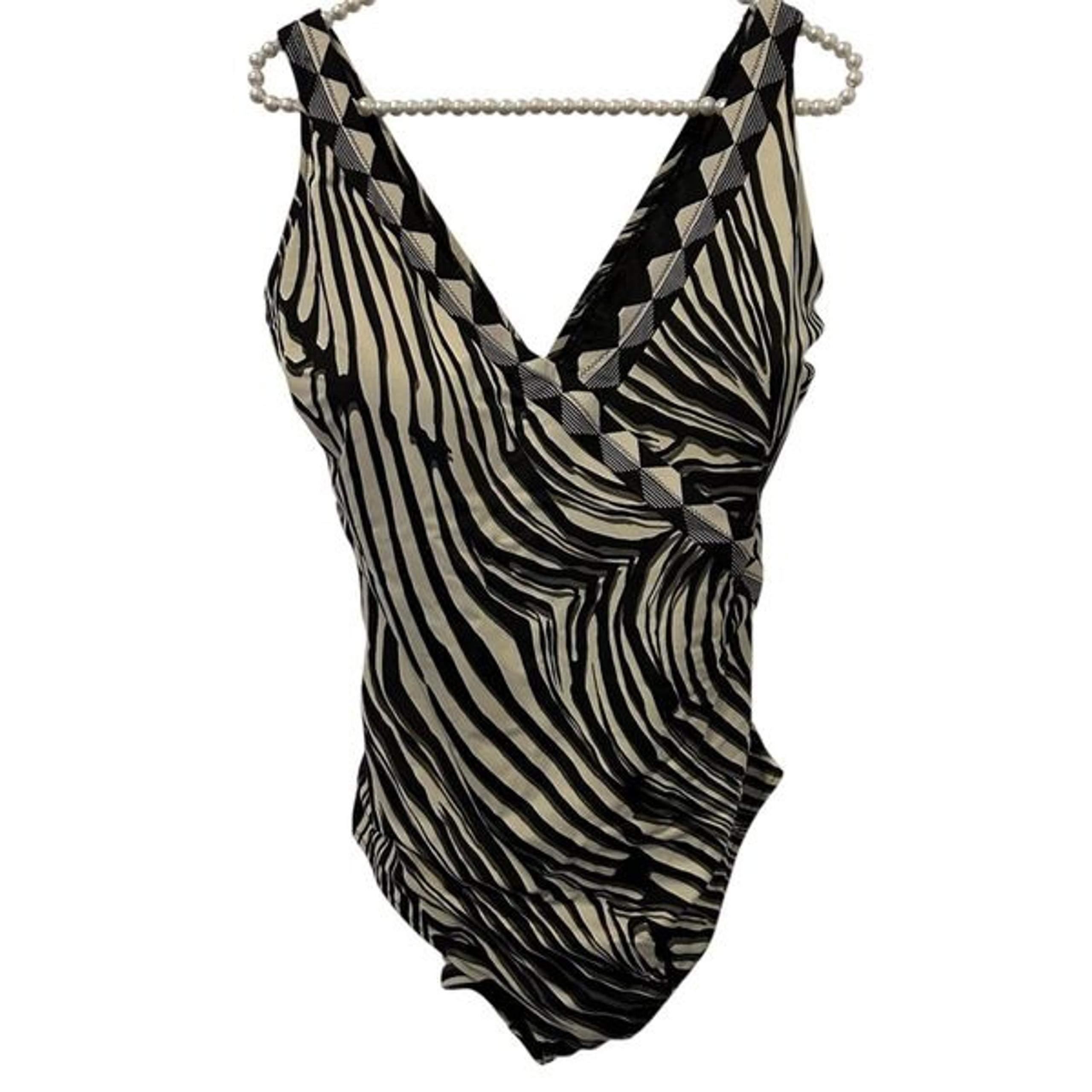 Swimsuit Womens Size 22 Black White Zebra Print One Piece Ruched Tank - Gottex
