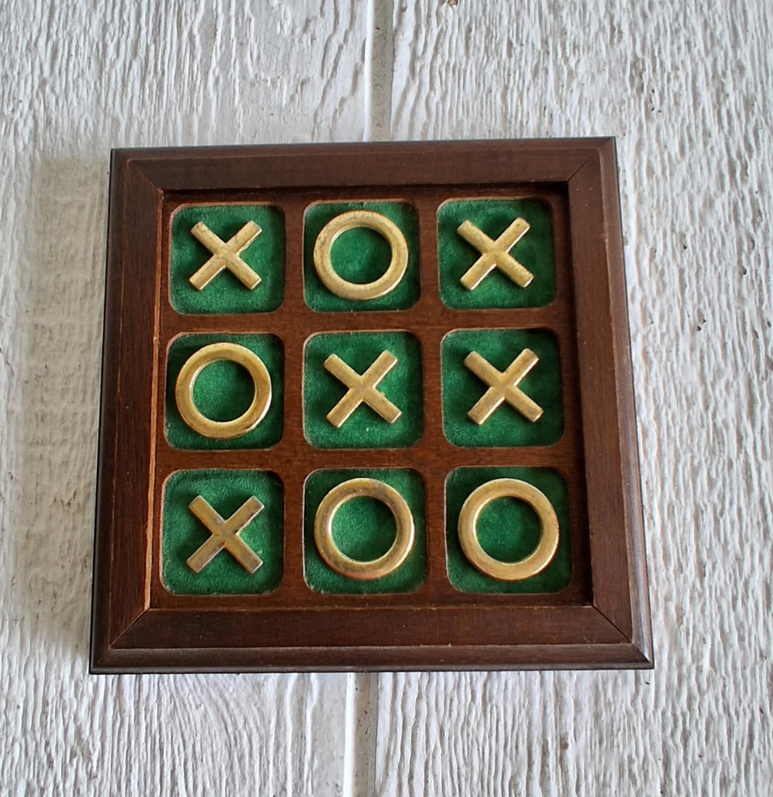 Tic-Tac-Toe Wooden Game Board Goldtone Xs & Os 7'x7'x1' Portable